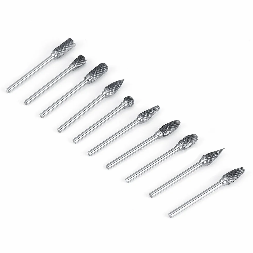 10pcs Obrotowy Wiertła Frezy Ze Stali Wolframu Węglika 6 Mm Średnica Głowy Do Diy Stolarki Rzeźba Grawerowanie Wiercenia (Double Cut)