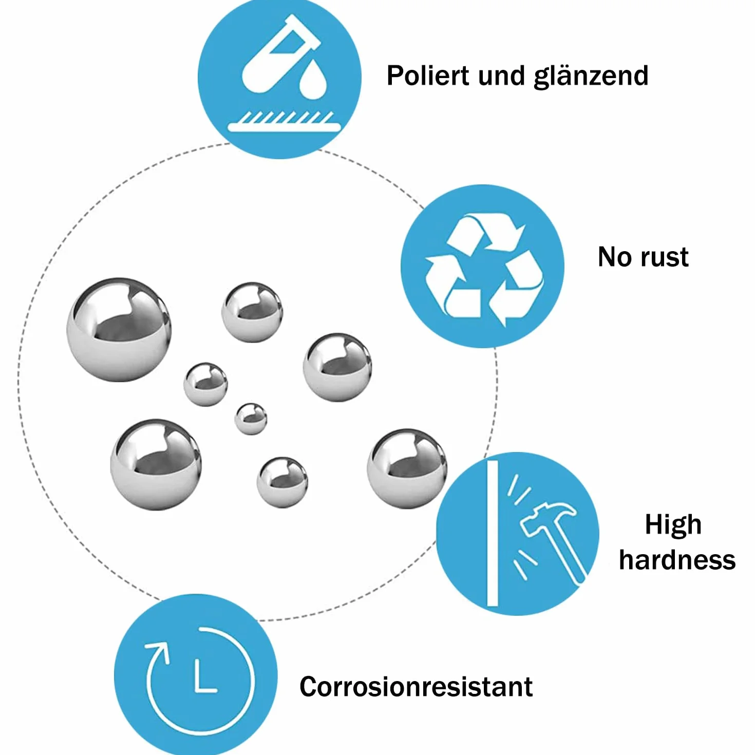 Kulki ze stali nierdzewnej, 30 sztuk, polerowane, pełne kulki, średnica 10 mm, dekoracyjne kule ogrodowe