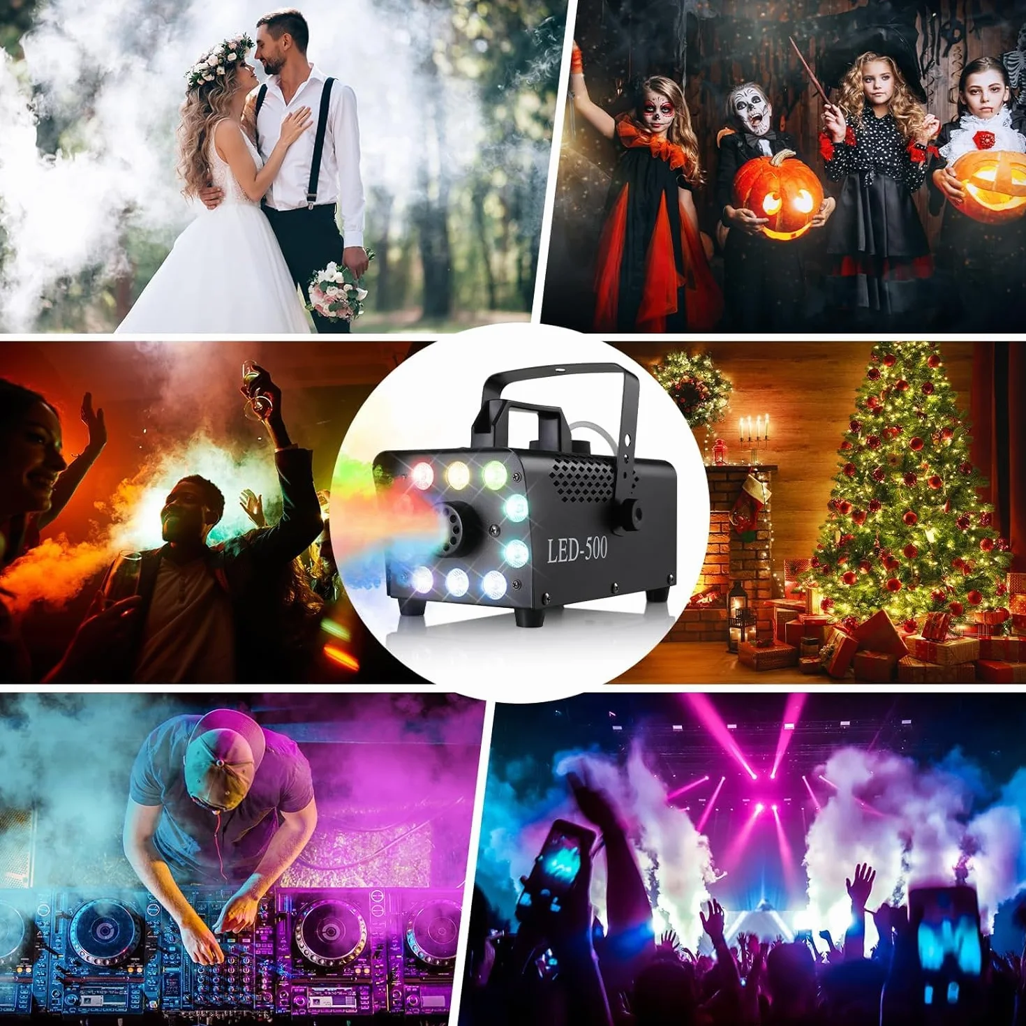 Mini Wytwornica Mgły 500 W, Maszyna do Dymu, z 2 Bezprzewodowymi i 1 Przewodowym Pilotem Zdalnego Sterowania, Maszyna do Palenia w 13 Kolorach, 10 Diod LED RGB, na Halloween, Boże Narodzenie, Imprezy