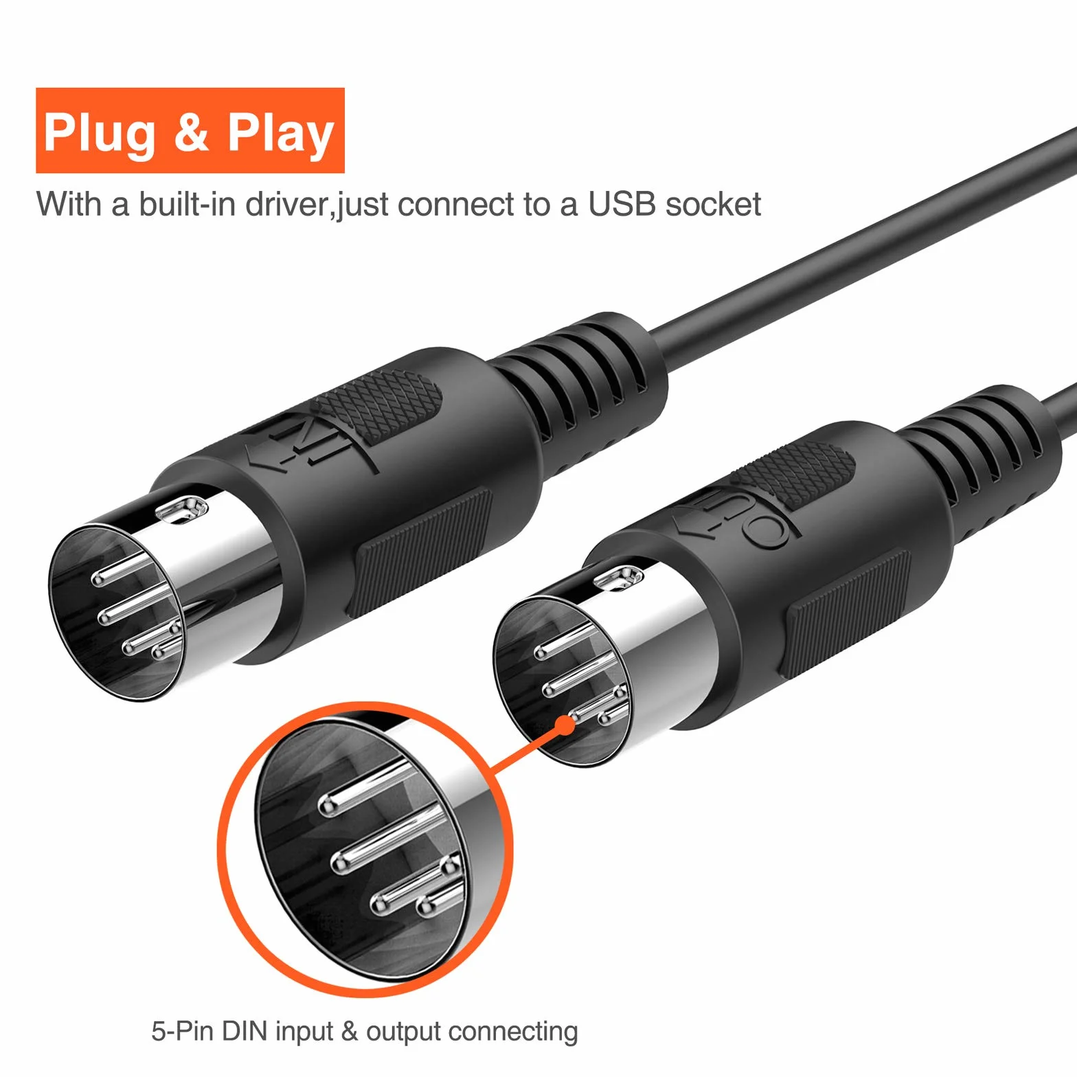 USB MIDI LEKATO USB In-Out Kabel MIDI Klawiatura muzyczna fortepian do PC laptop konwerter profesjonalny do komputera/laptopa/Mac 6,5 stóp