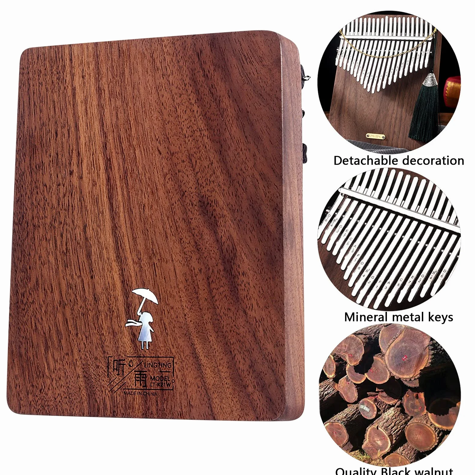 LingTing kalimba mbira LT-K21W kciuk fortepianowy 21 klawiszy, prezent dla dzieci, dorosłych, początkujących i profesjonalistów