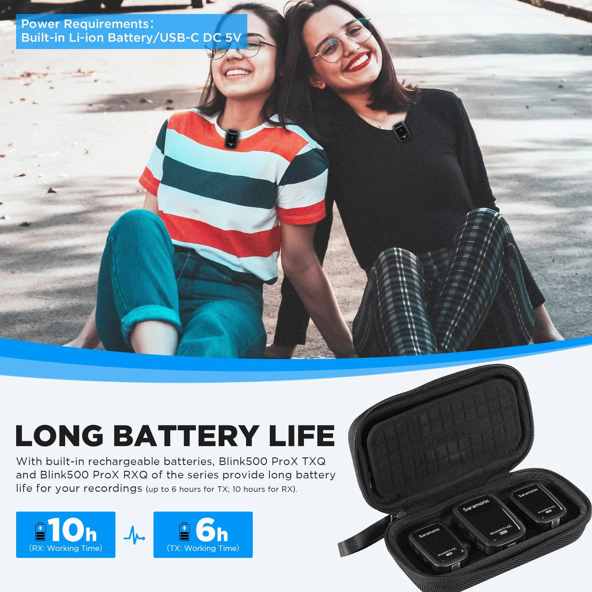 Saramonic Blink500 Prox Q20 bezprzewodowy mikrofon krawatowy, 10-godzinny akumulator, bezprzewodowy mikrofon do aparatu, komputera, iPhone'a, Andrioda, wywiadu nagraniowego, vlogów