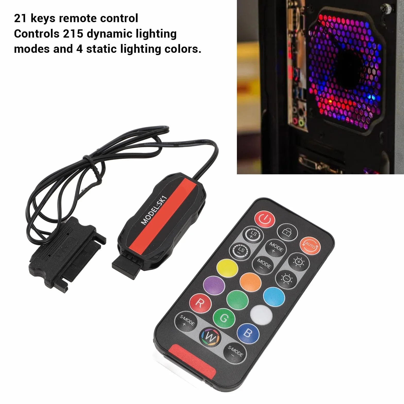Kontroler Wentylatora Serial ATA Power RGB, Zestaw Kontrolera Wentylatora ARGB PC, 21 Klawiszy do 3-pinowej Taśmy LED LED 5 V, Pilot, Drut Miedziany, Chowana Konstrukcja,