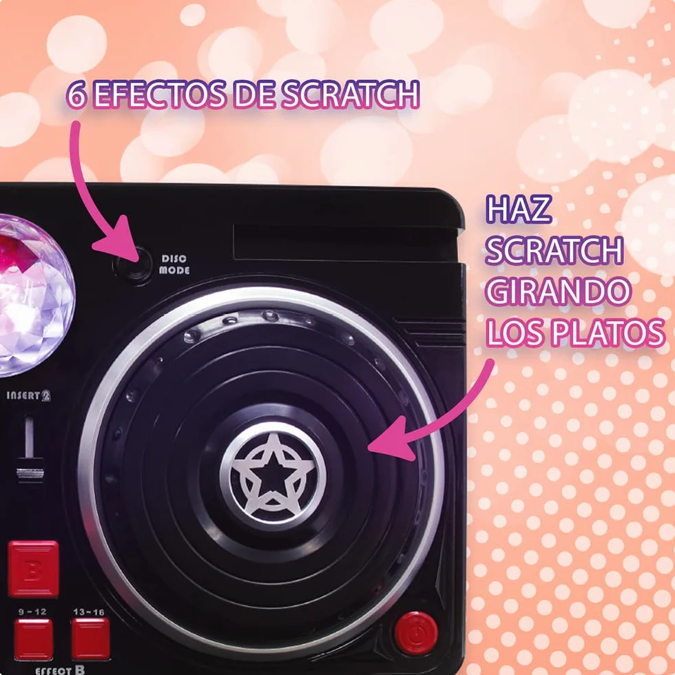 Deqube - Mikser DJ z różnymi podstawami i efektami, zawiera świecącą kulę disco, połączenie Bluetooth z urządzeniami, kolor czarny, średni (916D00040)