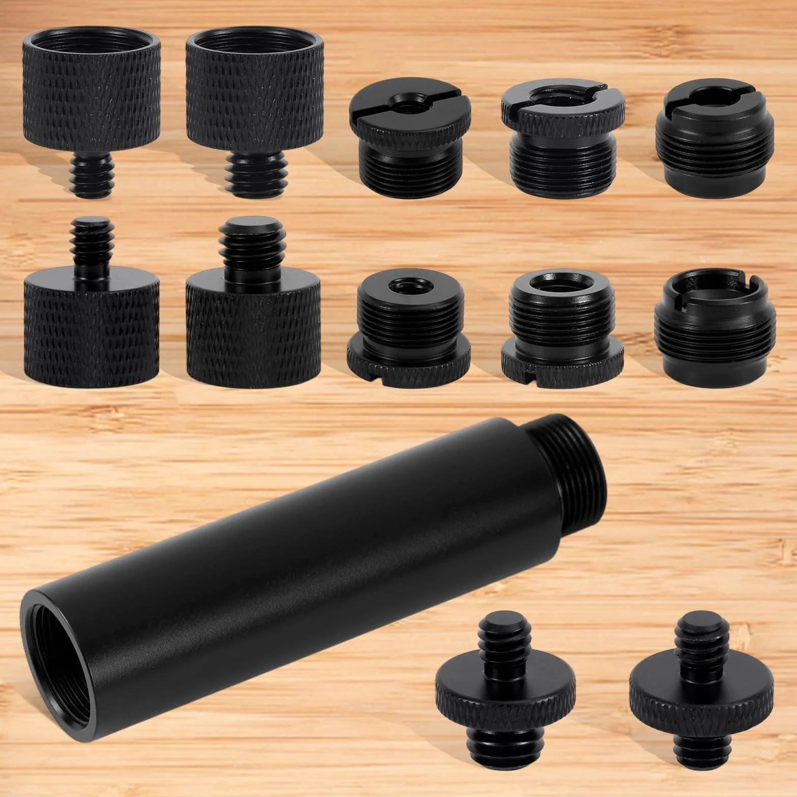 13 szt. Adapter do Statywu Mikrofonowego Śruby z Rurą Przedłużającą, Stop Aluminium Konwertery Gwintów 3/8" do 5/8" i 1/4" for Ramienia Wysięgnika Mikrofonowego Statywu Fotograficznego