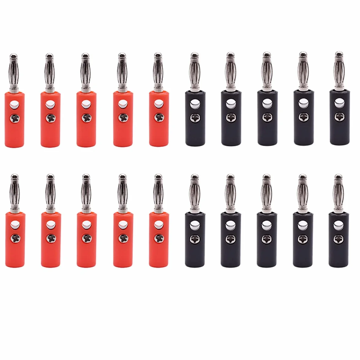 Hailege 20 sztuk 4 MM Banana Plug Plug Plug Wzmacniacz Audio Banana Wtyczka Głośnik Gniazda Złącza (10 Czerwony + 10 Czarny)