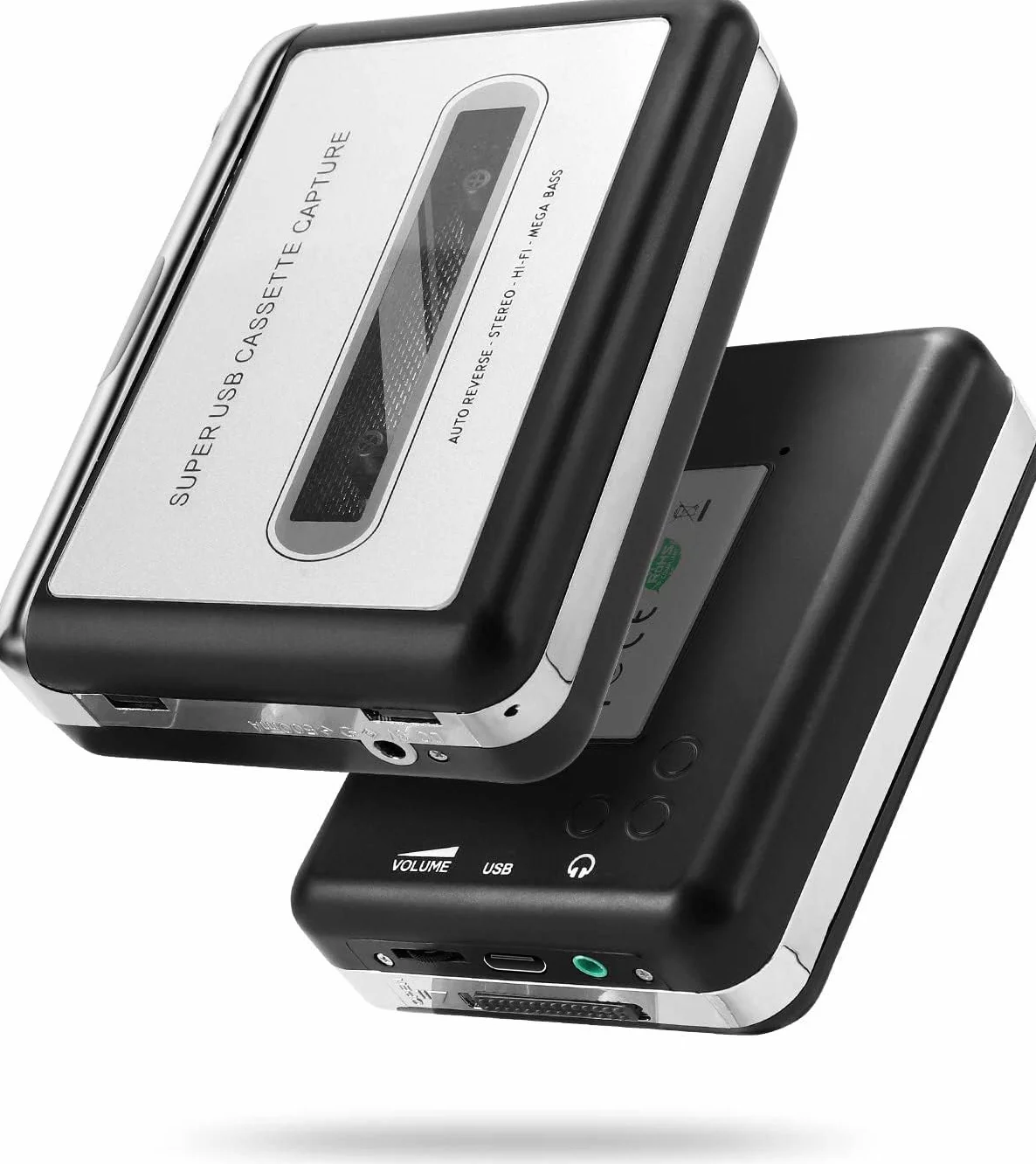 Reshow Odtwarzacz kasetowy – przenośny odtwarzacz taśmowy przechwytuje muzykę MP3 audio przez USB, kompatybilny z laptopami i komputerami osobistymi, konwertuj kasety taśmowe Walkman na format iPoda (srebrny)