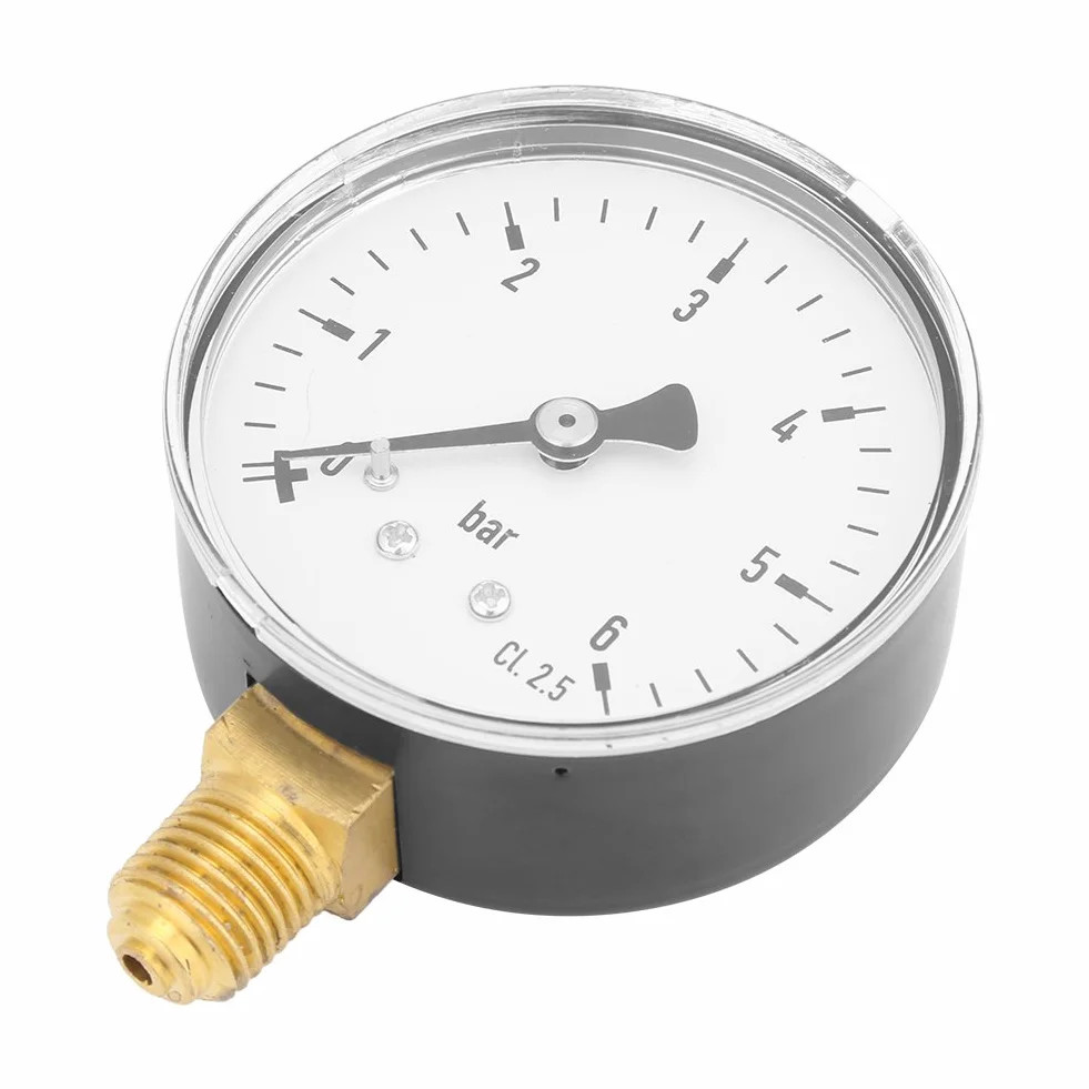 1/4" NPT ekonomiczny uniwersalny manometr, 0-6 barów, hydrauliczny miernik ciśnienia powietrza z 6 cm płytką tarczową, manometr z bocznym mocowaniem