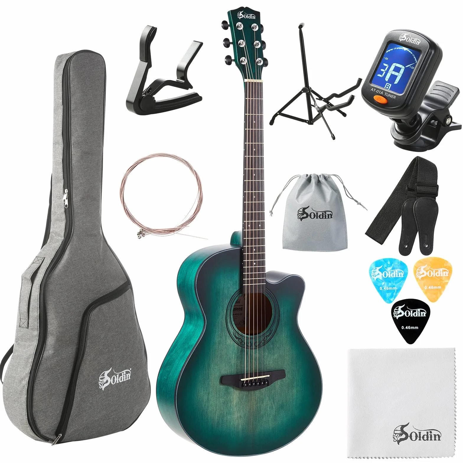 102 cm gitara akustyczna premium z litego świerku, wycięta gitara Acustica, zestaw z torbą na koncert, stojakiem na gitarę, tunerem, paskiem, kapo, strunami, ściereczką do czyszczenia i