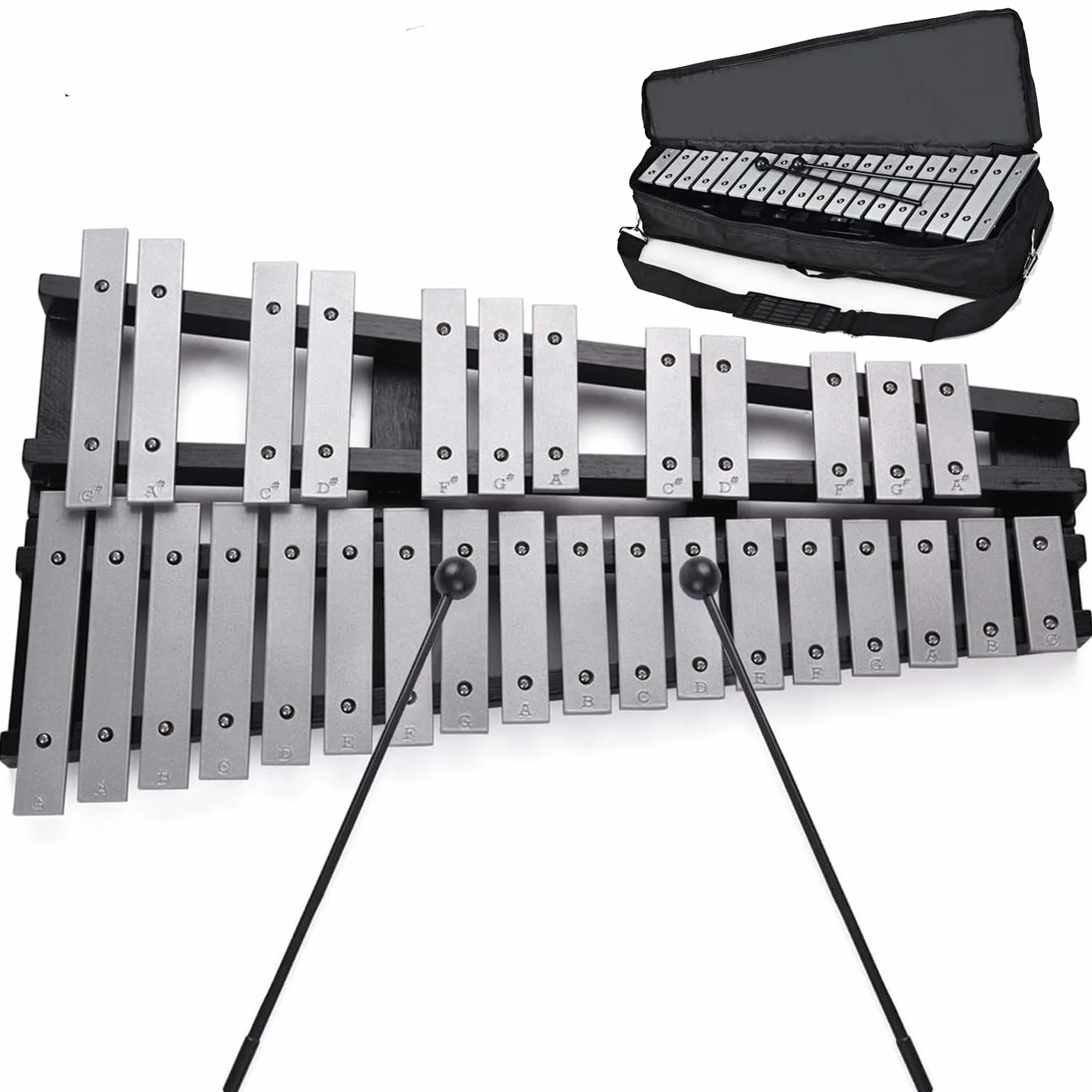Btuty 30-sztabkowy ksylofon Glockenspiel, składany, instrument muzyczny perkusyjny, drewniana rama i aluminiowe sztabki, prezent z torbą do przenoszenia
