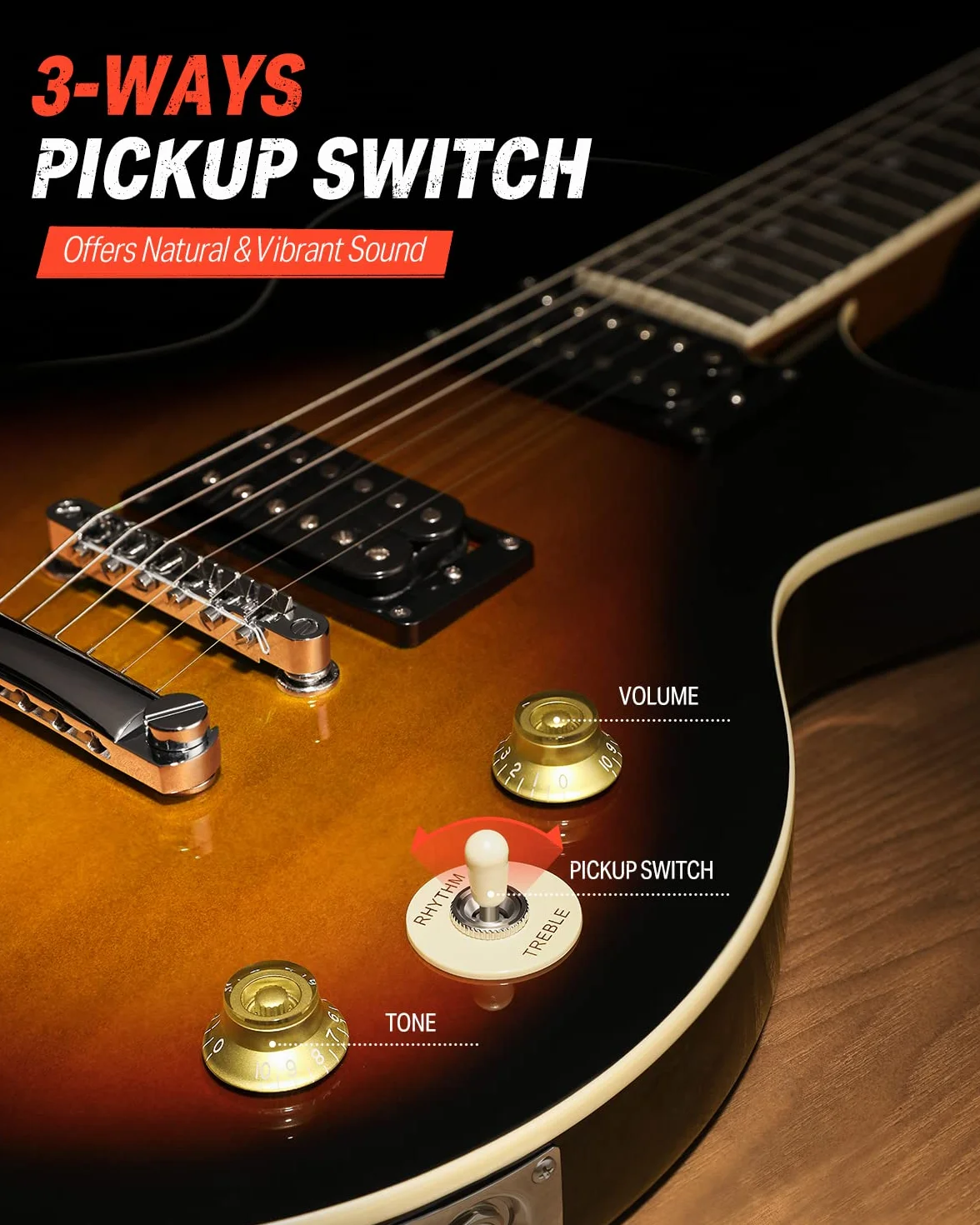 Donner Gitara elektryczna zestaw gitary elektrycznej w stylu LP 39 cali pełny rozmiar z torbą, paskiem, kablem (Sunburst)