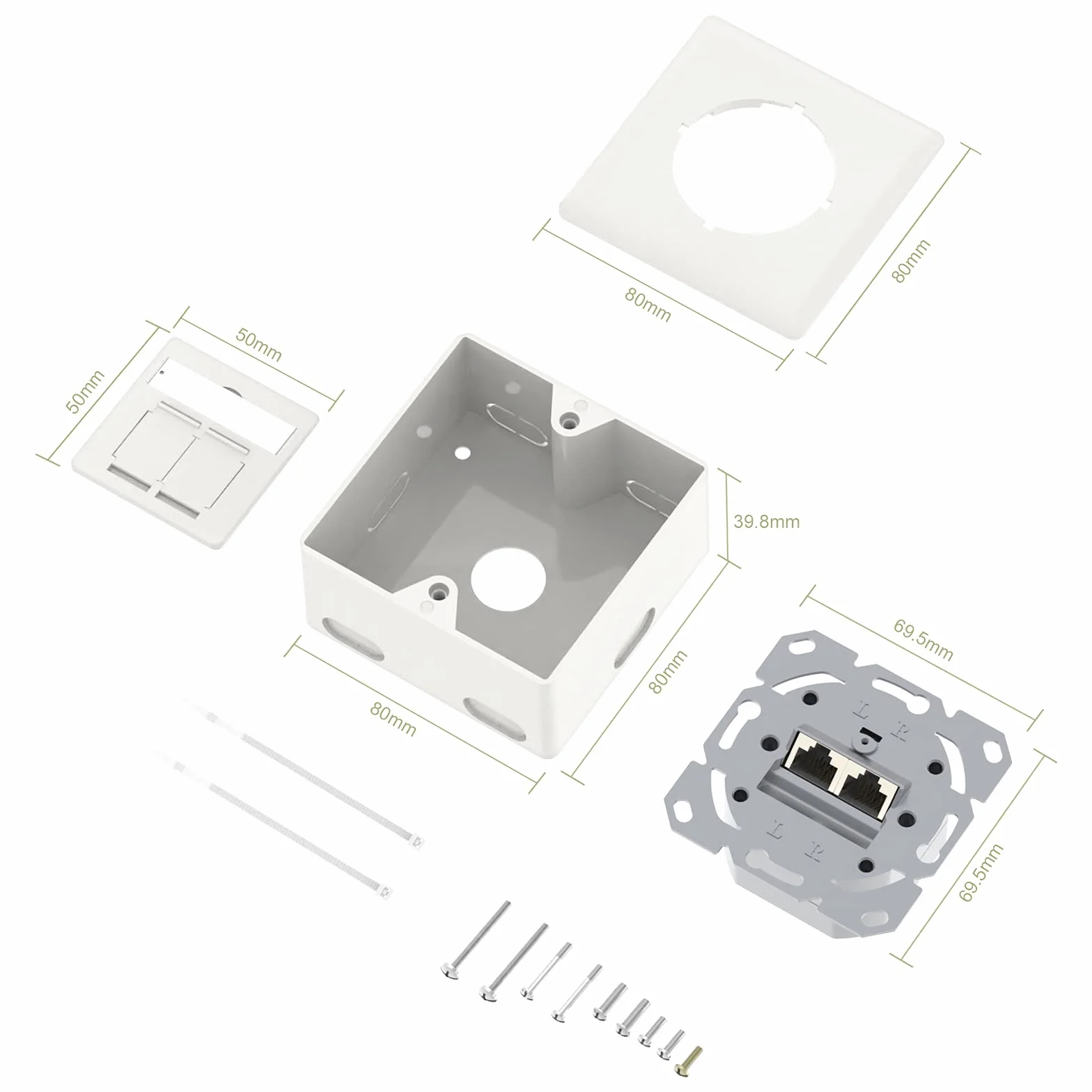 VCELINK Uniwersalna Gniazdo Sieciowe Cat6A, 2 x RJ45 Port LAN Gniazdo, Gniazdo Danych Natynkowe lub Wpuszczane - Ekranizowane, 10 Gigabitowe Ethernetowe Gniazdo RJ45, POE, CAT7 CAT6 CAT5, Biały