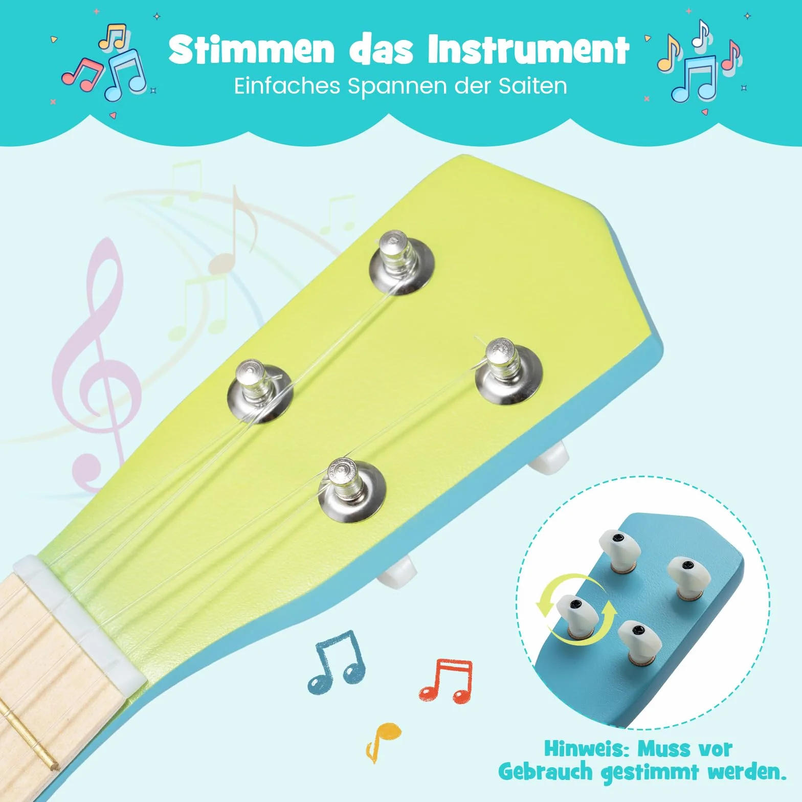 COSTWAY Ukulele dla dzieci, małe ukulele z korpusem z drewna basowego i 4 strunami nylonowymi, pedagogiczny instrument muzyczny, gitara dla początkujących od 3 lat, jasnoniebieskie