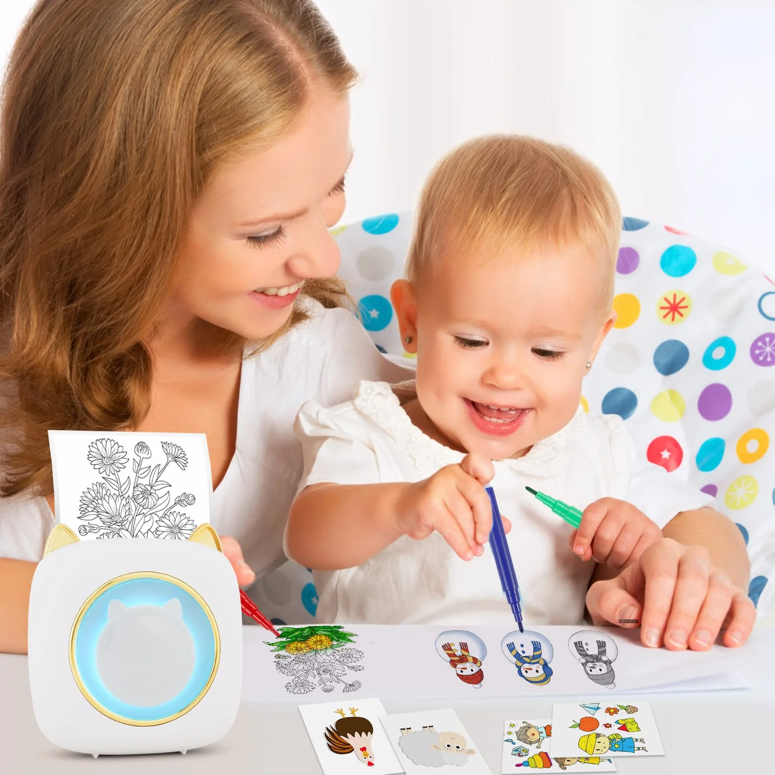GuKKK Mini drukarka, mobilna drukarka fotograficzna, przenośna, mini drukarka fotograficzna z siedmioma kolorami LED, bezprzewodowa drukarka fotograficzna, drukarka termiczna do smartfona, drukarka