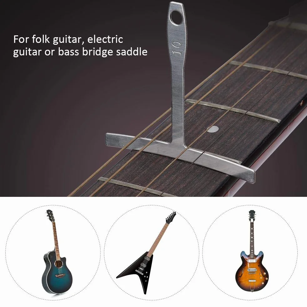 Miernik promienia gitary, miernik promienia gitary metalowa linijka w kształcie litery T klucz miernik luthier narzędzie modernizacja akcesoria do instrumentów muzycznych (srebrny)