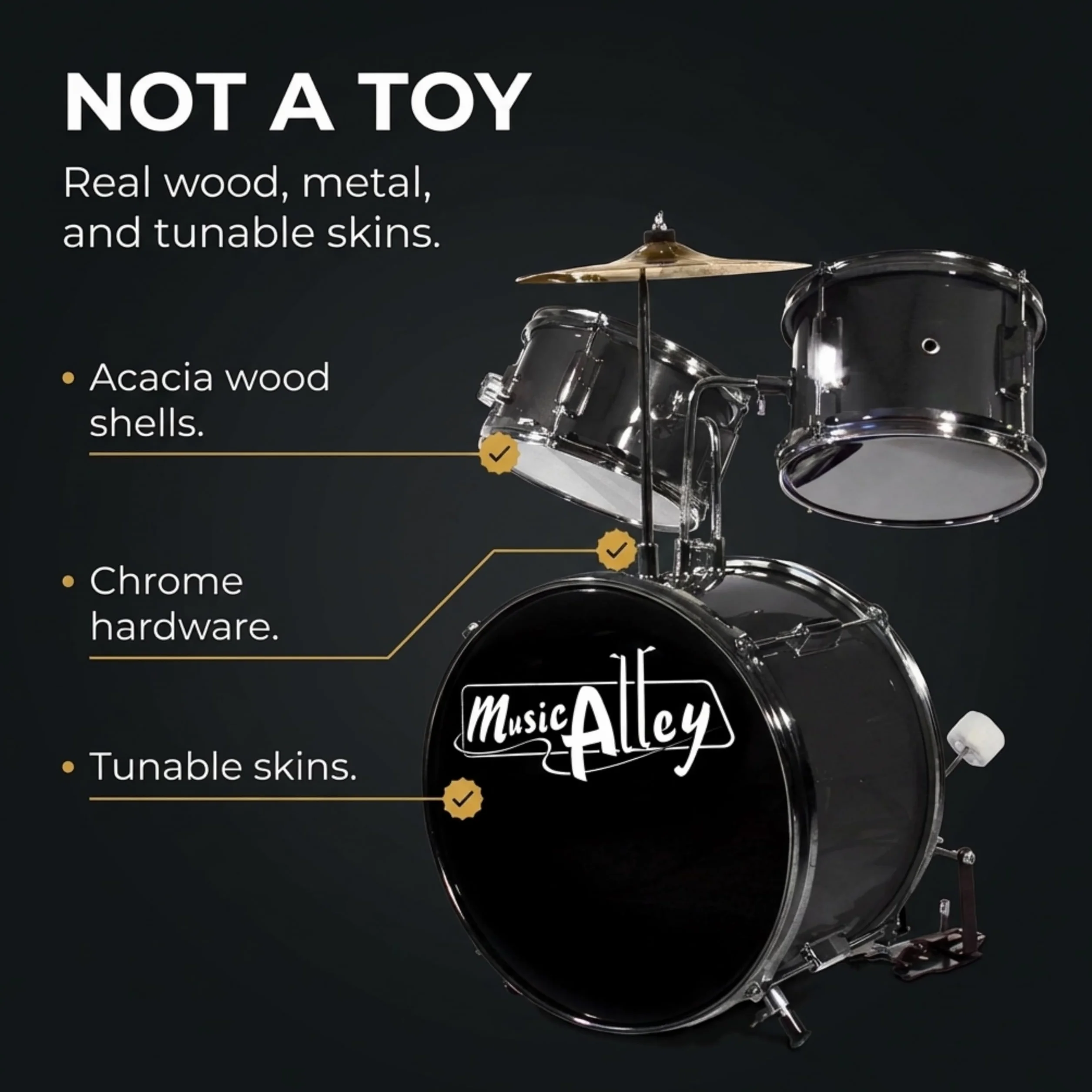 Music Alley Junior zestaw perkusyjny dla dzieci z pedałem bębna, stołkiem perkusyjnym i pałeczkami, Niebieski