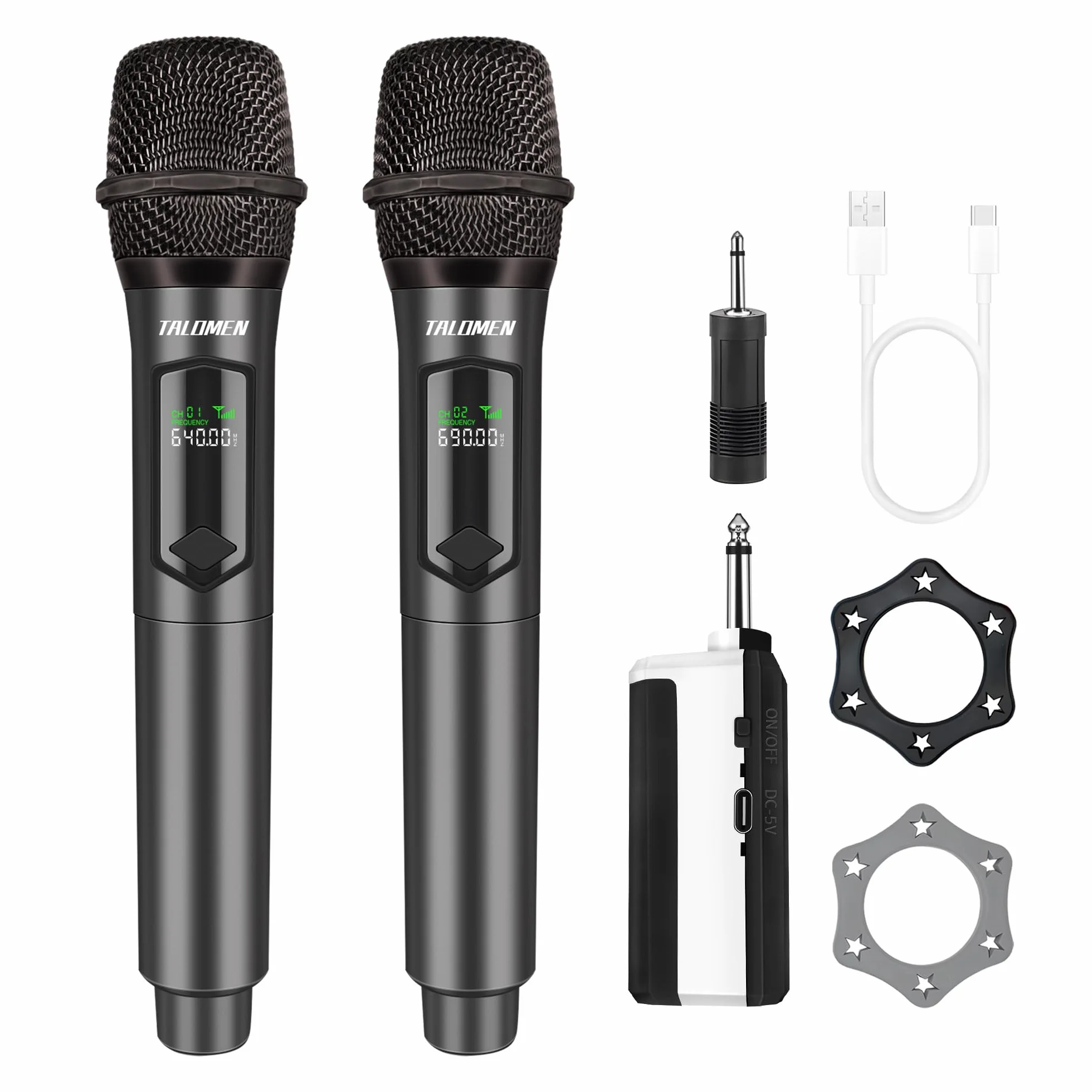 TalomenMikrofony bezprzewodowe 2,4 GHz,ręczny system mikrofonowy z odbiornikiem,profesjonalny dwa mikrofony do karaoke,160 ft,ładowalny mikrofon idealny dla karaoke,śpiewu,kościoła,imprez,wesel,K60-2