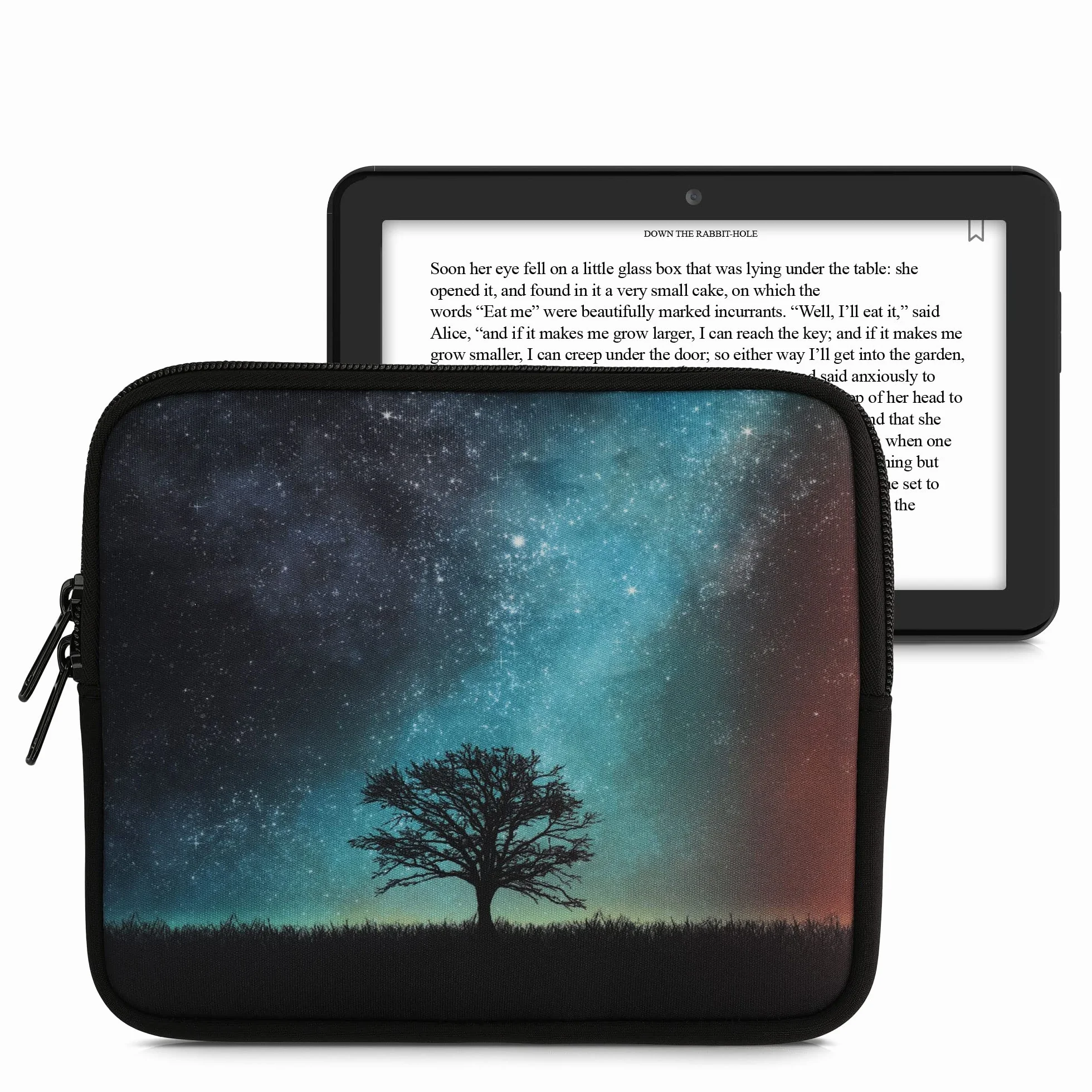 kwmobile Neoprenowe etui na czytnik e-booków rozmiar 17.3-17.8 cm - uniwersalny pokrowiec na eBook z zamkiem błyskawicznym, paskiem na nadgarstek - niebieski/szary/czarny