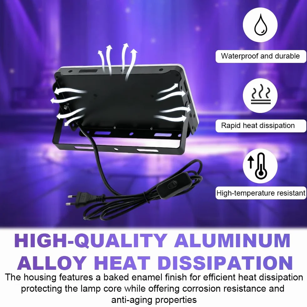 Reflektor LED 50W IP66 Czarny 2 sztuki z kablem 1,8m Oświetlenie Sceniczne