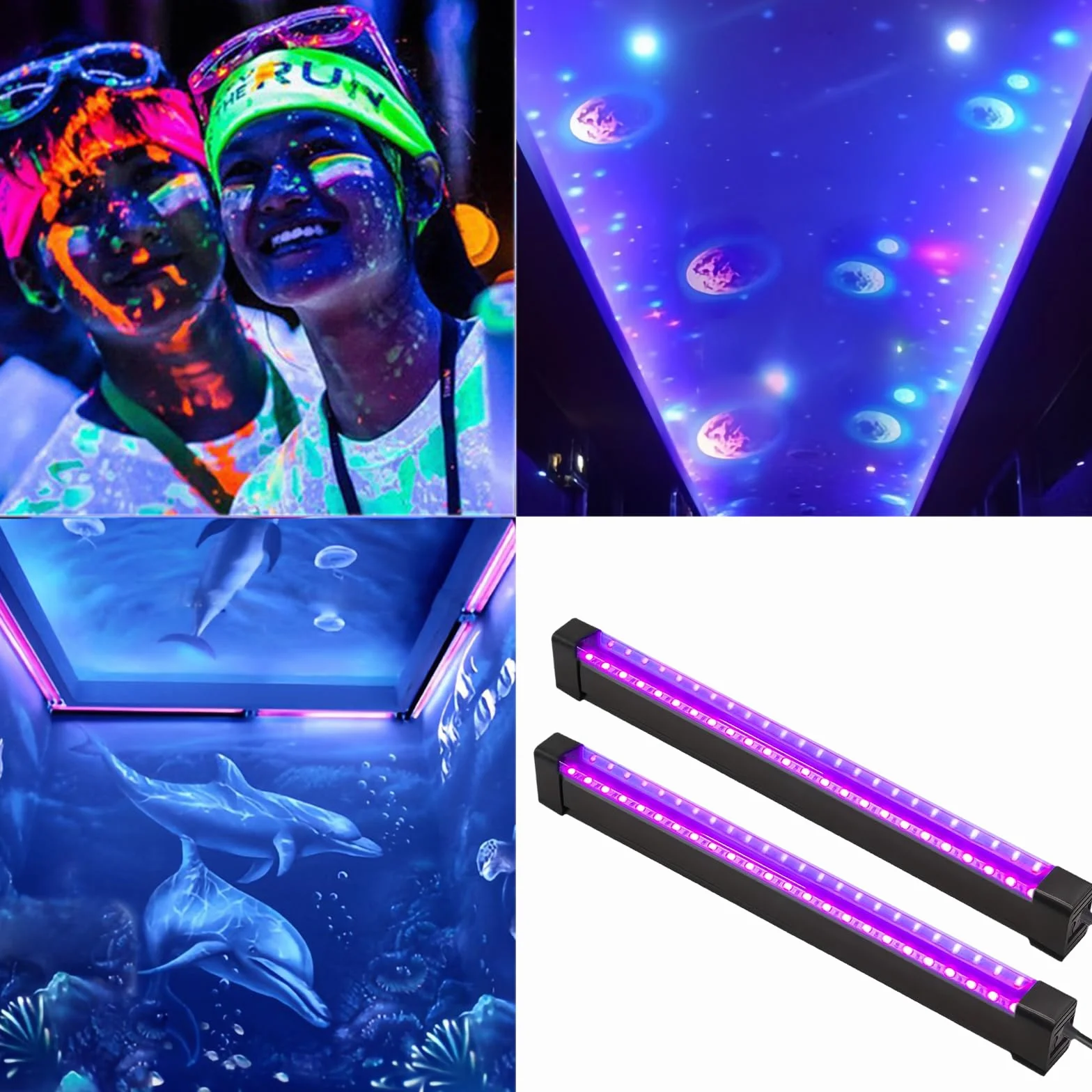 2 sztuki czarnych lamp: 8 W UV LED czarne światło z przełącznikiem i wtyczką USB, Black Light Bar na dyskotekę, imprezę, Halloween, oświetlenie sceniczne