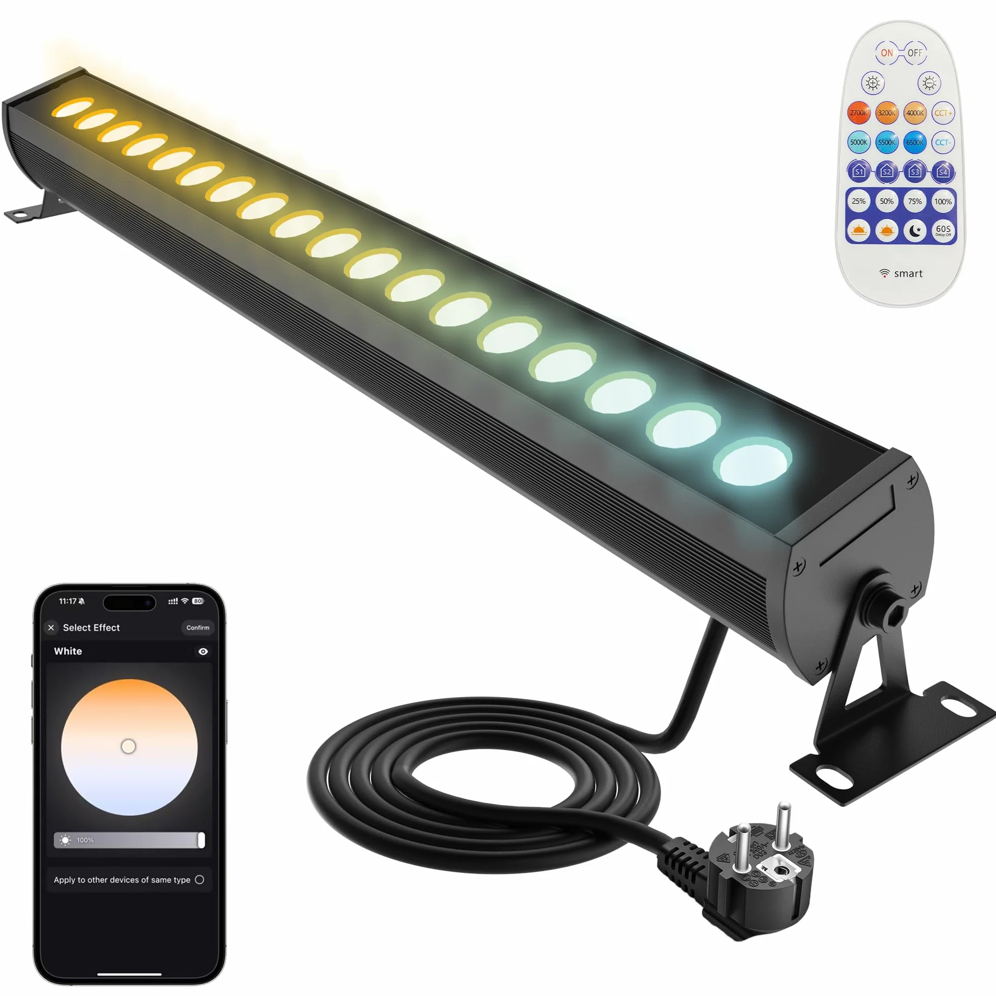 Oświetlenie punktowe RGB LED, 90 W RGB Wallwasher with Remote Control and Bluetooth, 16 milionów kolorów, 12 trybów, wodoszczelność IP66, możliwość ściemniania, oświetlenie imprezowe, bar do