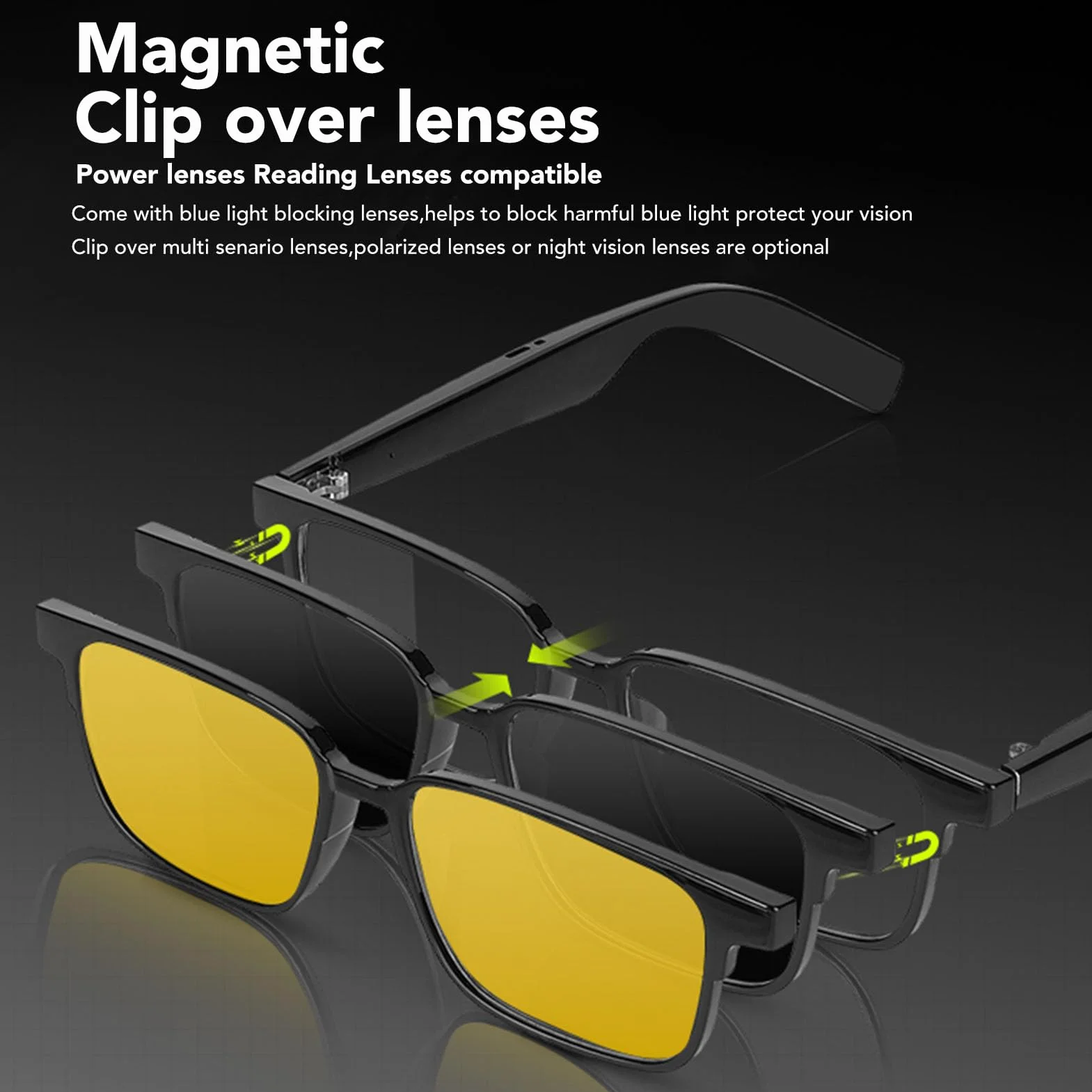 VBESTLIFE Inteligentne okulary, Bluetooth 5.3 Inteligentne okulary z otwartym uchem z wbudowanym mikrofonem, sterowanie głosem, wodoodporne IP5, podwójne głośniki, (z obiektywem wizyjnym