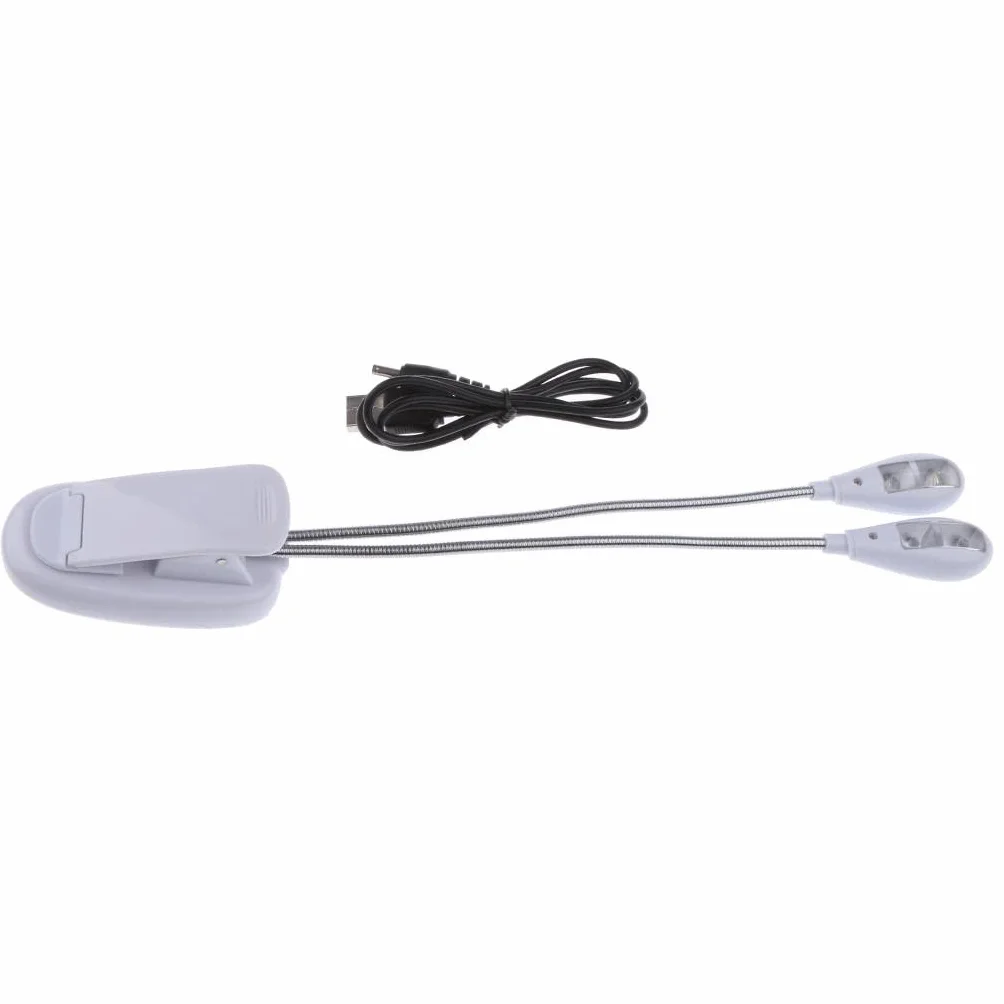 Elastyczny 4 LED 2-ramienny stojak muzyczny nuta oświetlenie lampy 29 cm - biały, jak opisano