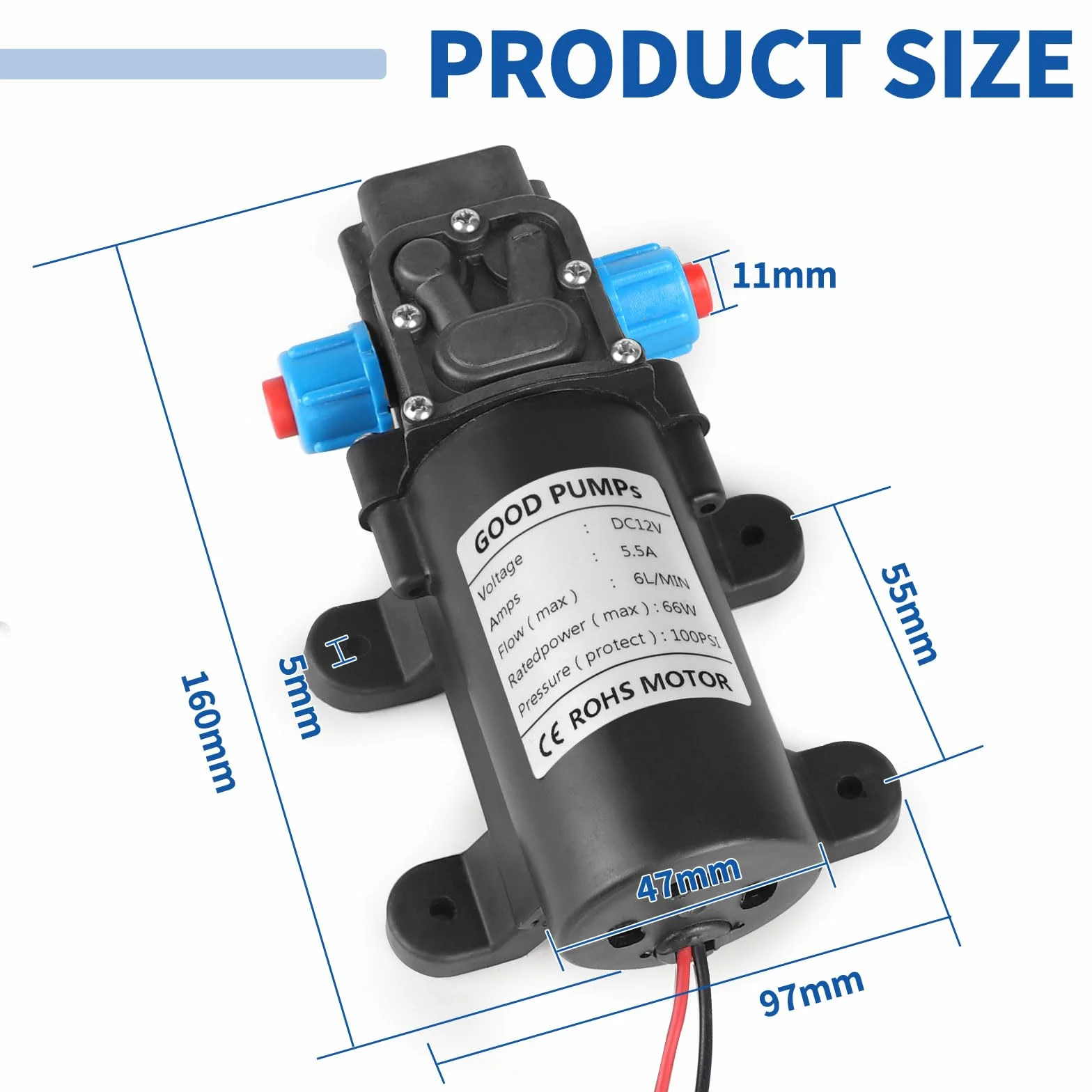 SWAWIS Samozasysająca Pompa Wodna 12 V 6 l/min 100 PSI 6,9 Bar, Membranowa, Ciśnieniowa, Minipompka Wysokociśnieniowa Do Przyczep Kempingowych, Łodzi, Ogrodu