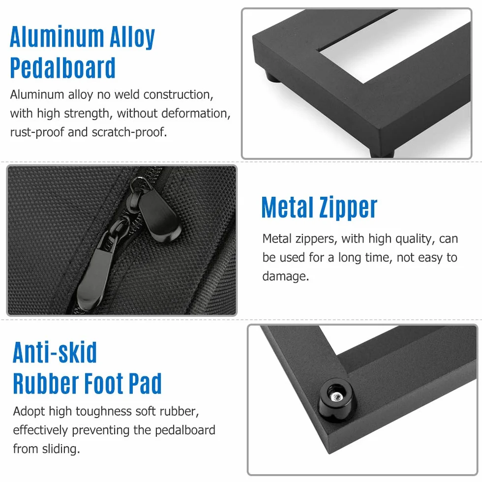 Mały rozmiar pedalboard efektów gitarowych, stop aluminium, 38 x 12 cm, z torbą do przenoszenia, pedalboard