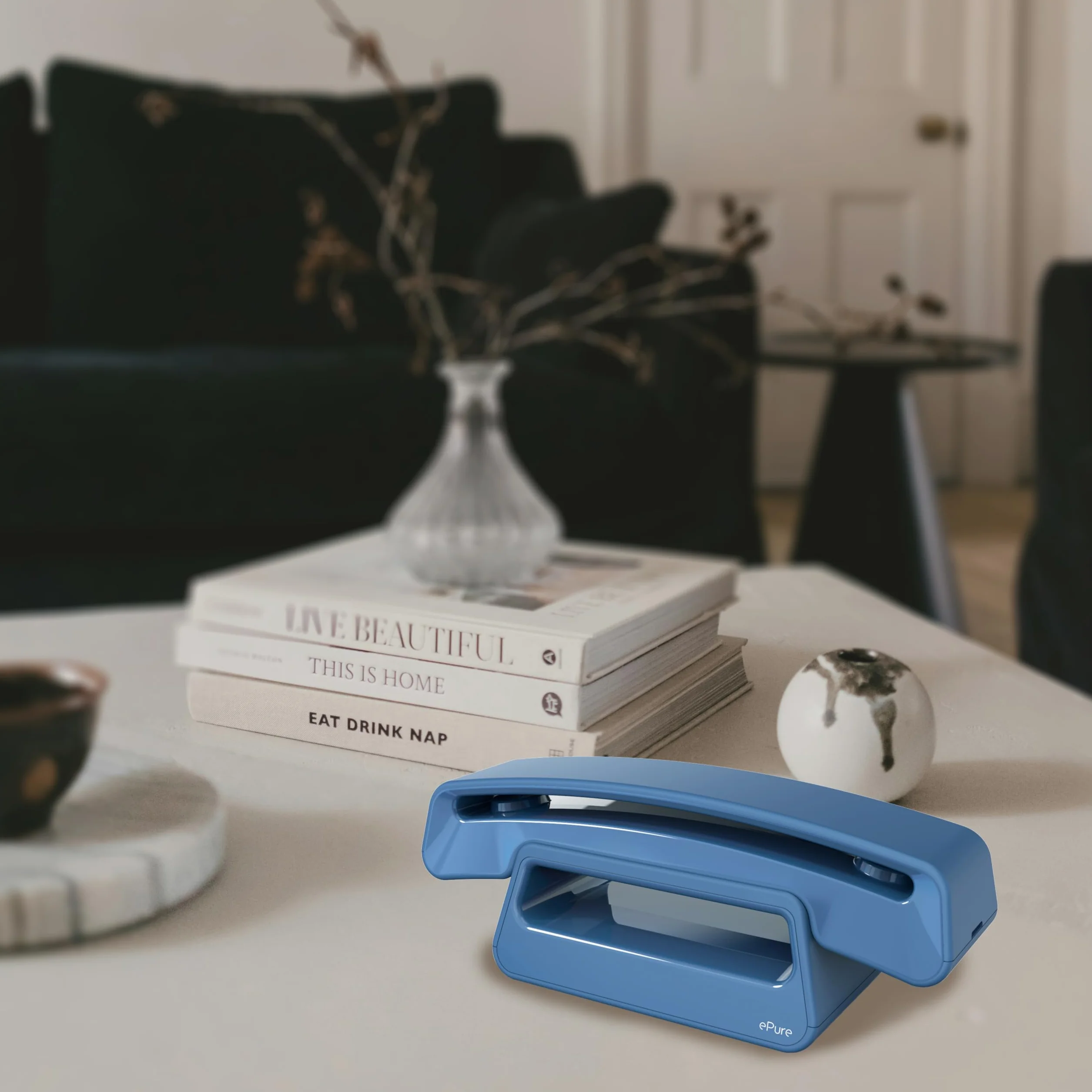 Alcatel ePure Iconic Blue - telefon bezprzewodowy DECT design, łatwy w użyciu, blokada niechcianych połączeń, zestaw głośnomówiący
