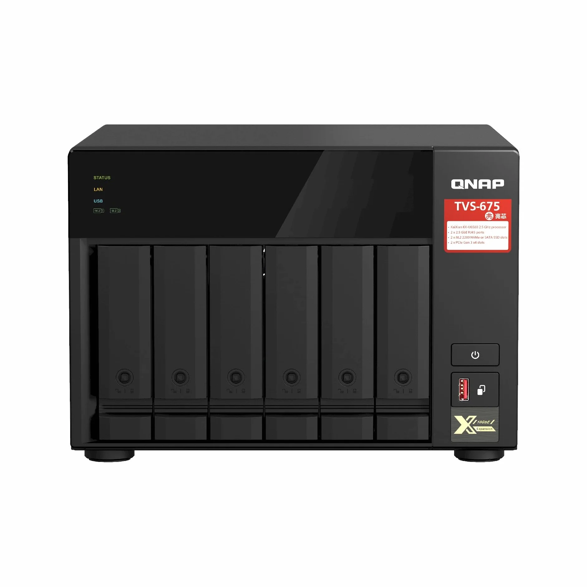 QNAP 6-kieszeniowy NAS Zhaoxin KX-U6580 8C/8T 2,5 GHz Czarny
