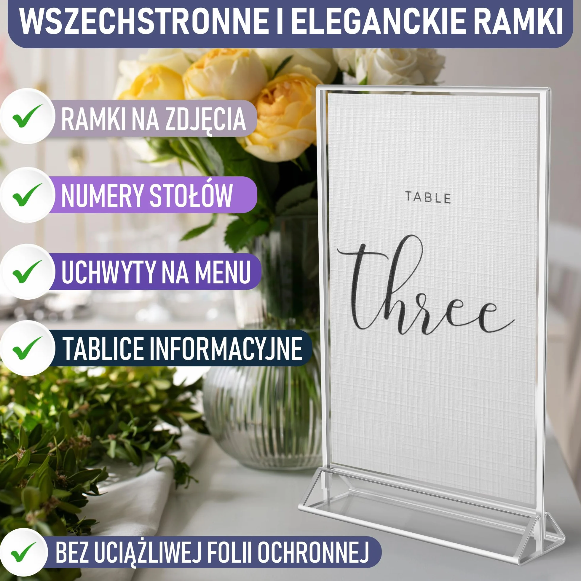 Dwustronne Srebrne Ramki A5, Zestaw 6 Szt., Akrylowe Uchwyty Na Numery Stolików, Przezroczyste Stojaki Na Tabliczki, Srebrne Ramki Na Numery Stolików Weselnych, Uchwyty Na Menu I Zdjęcia Na Wydarzenia