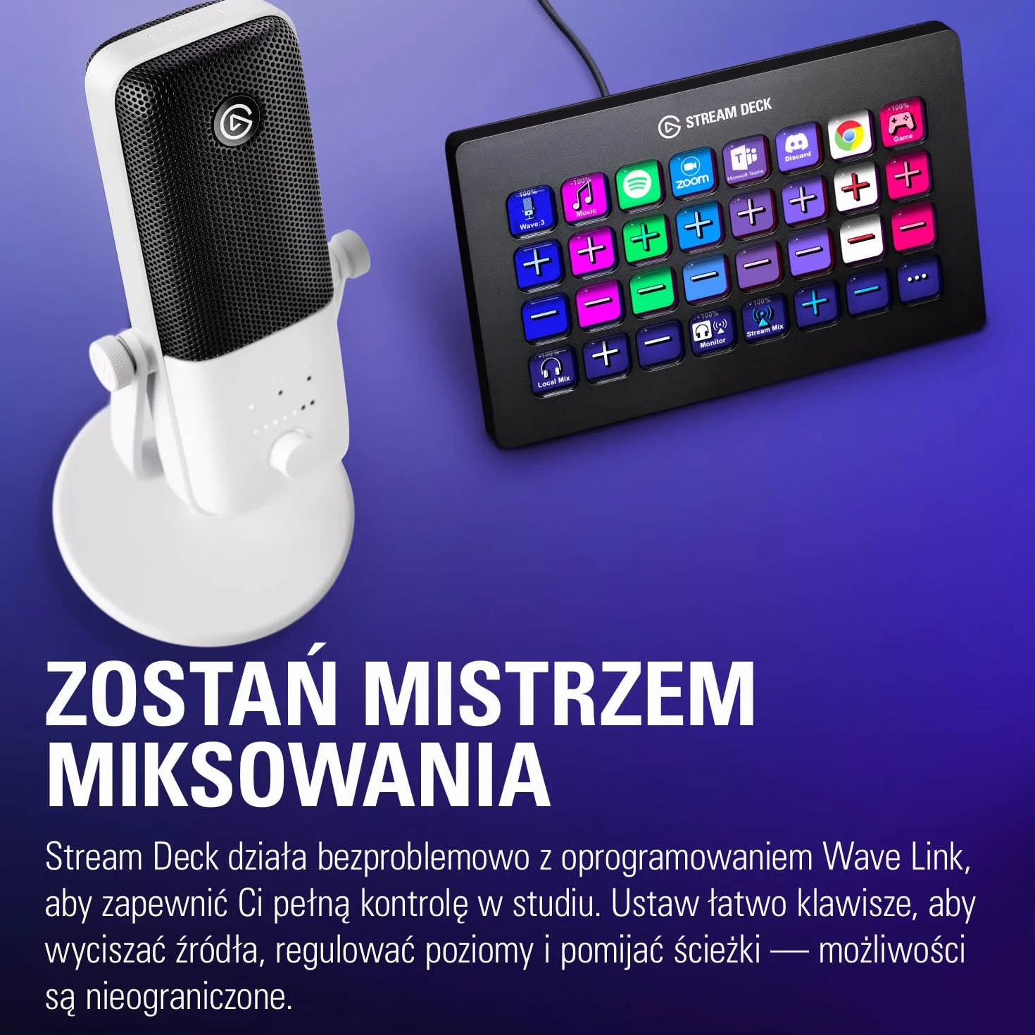 Elgato Wave:3 White, mikrofon USB premium do strumieniowania, gier i biura domowego
