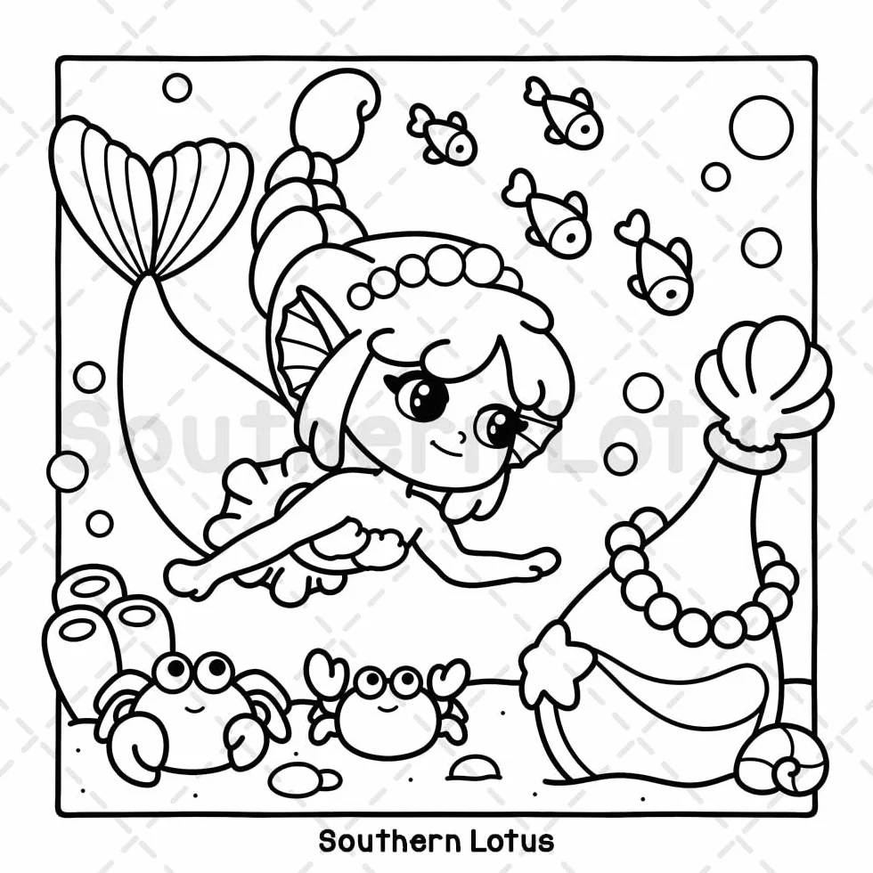 Ocean Home: Coloring Book for Adults and Teens Featuring Ocean Life with Adorable Mermaids and Sea Animals, Cute and Easy Drawings for Relaxation