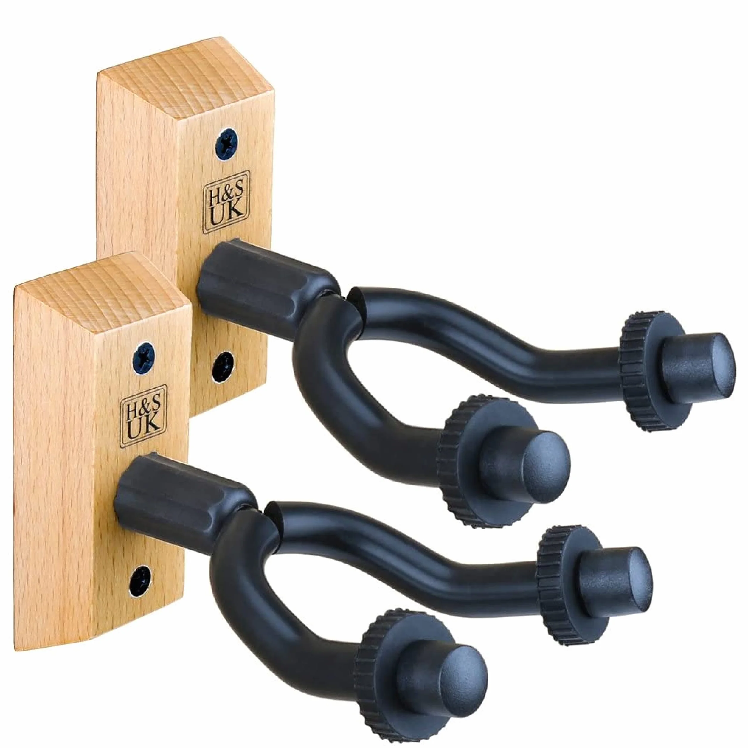 H&S Uchwyt do montażu ściennego na gitarę, wieszak na gitarę, uchwyt na hak, montowany na ścianie, stojak wiszący, drewniana podstawa do basowej elektrycznej gitary akustycznej, 2 szt