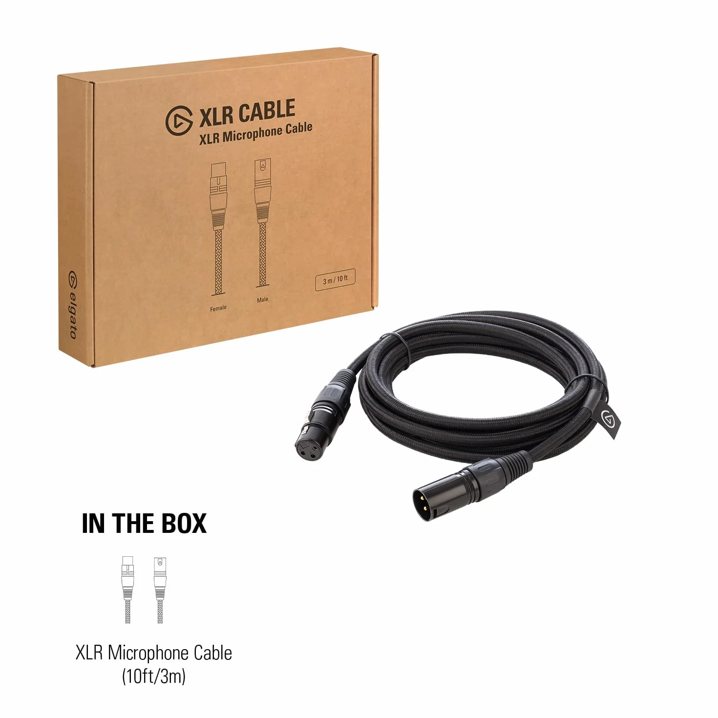 Elgato Kabel XLR – ekranowany kabel mikrofonowy do nagrywania studyjnego i produkcji na żywo, pozłacane piny, męskie do żeńskiego, do mikrofonu i zrównoważonego analogowego poziomu linii, 3 m