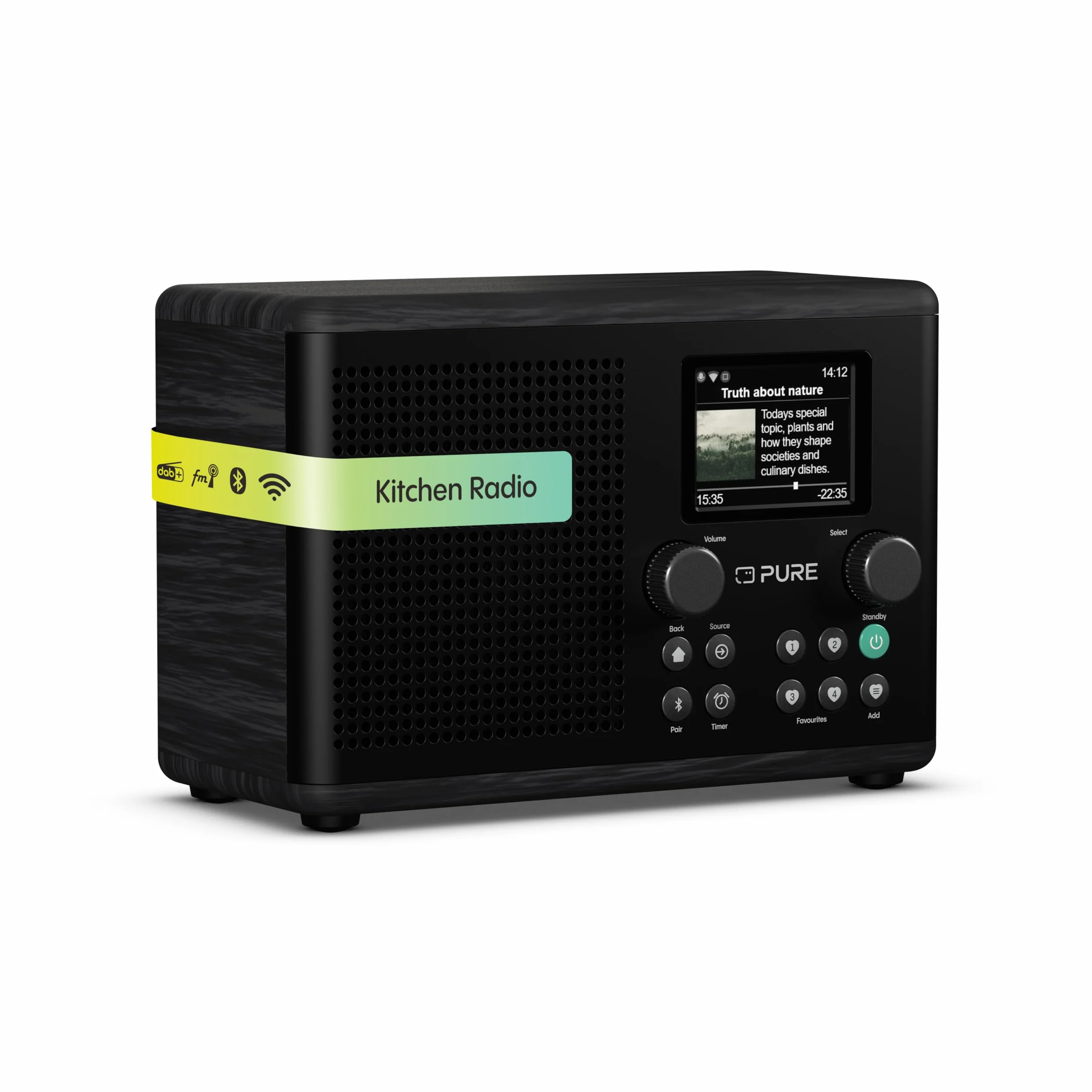 Pure Classic H4i radio internetowe z WiFi, DAB+, FM, Bluetooth 5.3 i USB, głośnik 10 W, kolorowy ekran 2,4", 150 stacji, timer snu i kuchni, wejście AUX, kolor czarny