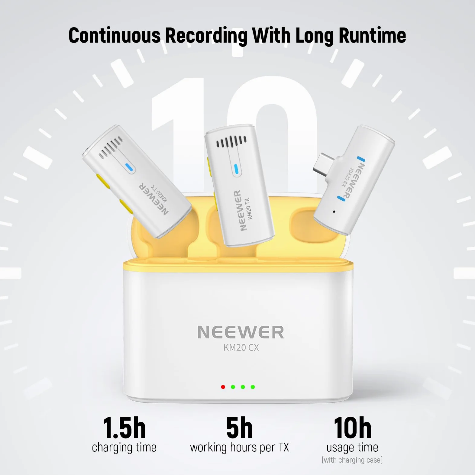 NEEWER KM20 Bezprzewodowy system mikrofonu krawatowego do iPhone'a, USB C, mini klips na klapie, mikrofon z 2 x nadajnikiem, 4 x odbiornikiem, adapterem OTG, 200 m, dalekiego zasięgu, kompatybilny z