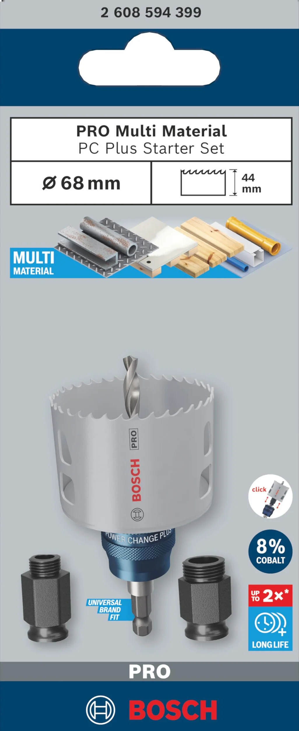 Bosch 5 x PRO Multi Material Power Change Plus zestaw startowy (do miękkiego drewna, płyty gipsowo-kartonowej, Ø 68 mm, profesjonalne akcesoria do wiertarki/wkrętarki)