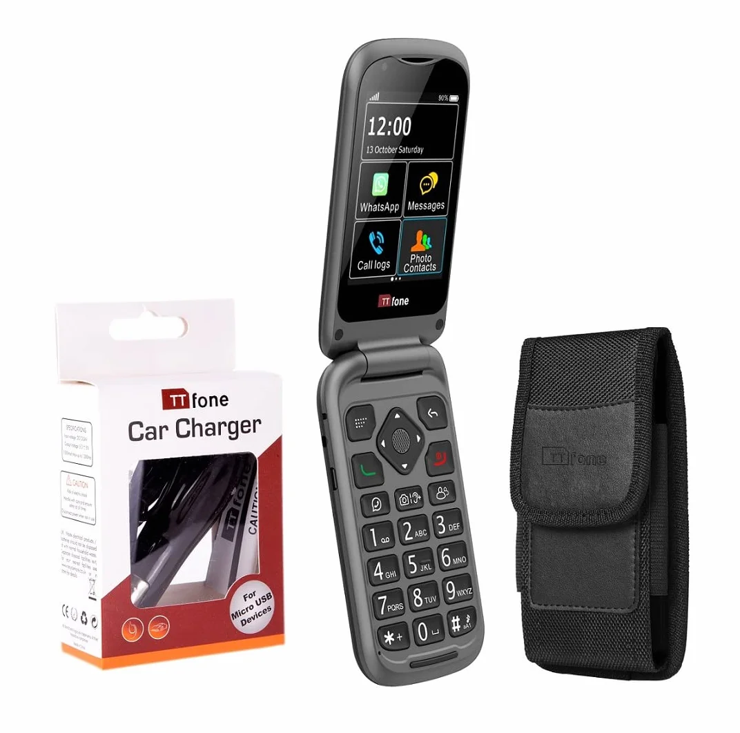 TTfone TT970 Whatsapp 4G ekran dotykowy Senior Big Button Flip telefon komórkowy – kompatybilny z aparatem 8 MP i aparatem słuchowym i przyciskiem pomocy w nagłych wypadkach (wiązanie)