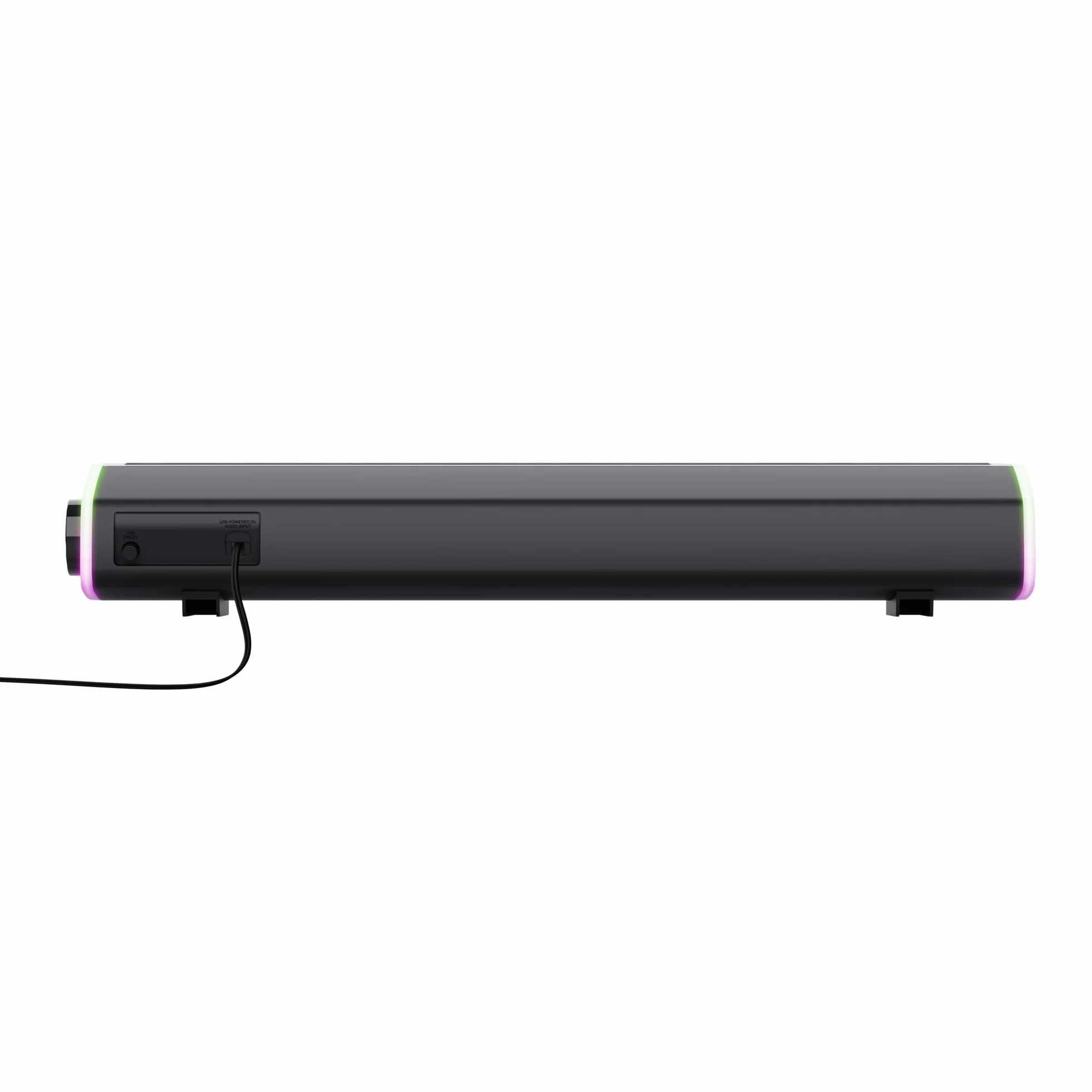 Trust Liro Soundbar do Komputera i Laptopa, Kompaktowy Głośnik Stereo LED RGB Zasilany przez USB, Moc Szczytowa 12W, Połączenie Audio Jack 3,5 mm, Podświetlane Głośniki PC, Czarny