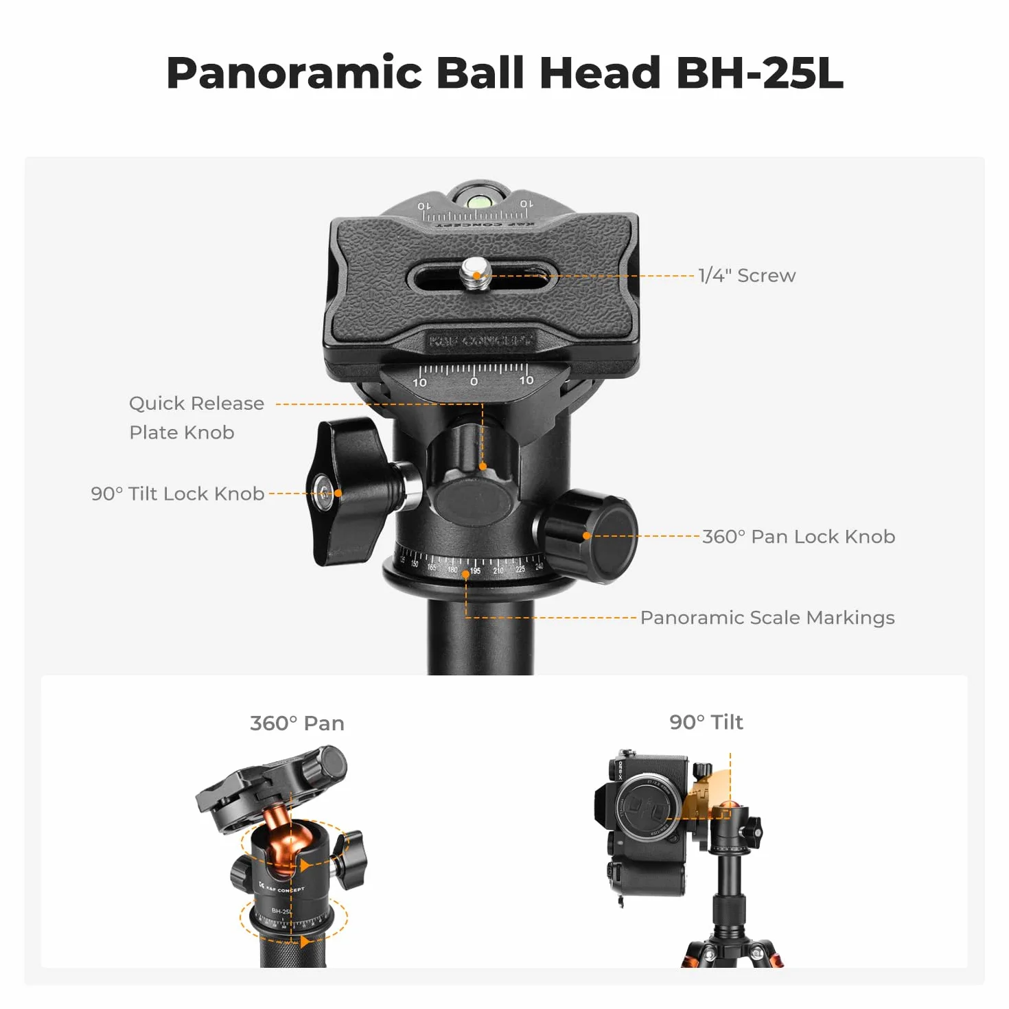 K&F Concept Mini statyw biurkowy, kompaktowy statyw biurkowy 52 cm z głowicą kulową 360°, płytka szybkiego zwalniania 1/4'' do kamery wideo, obciążenie do 6 kg