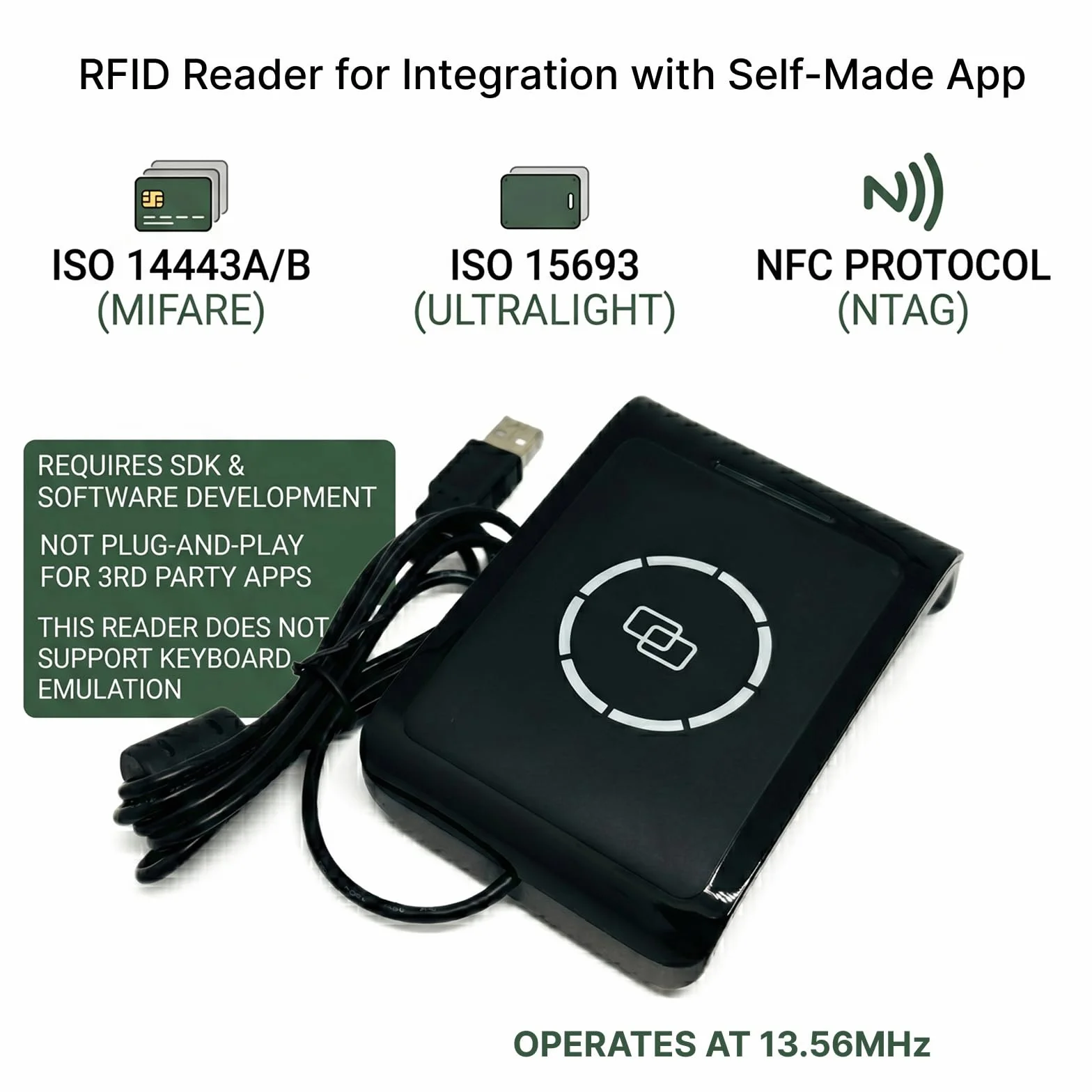 13,56 MHz RFID Reader Writer ISO 14443A/B, ISO 15693 do kart bezdotykowych Desfire, S50/S70, ultralekki