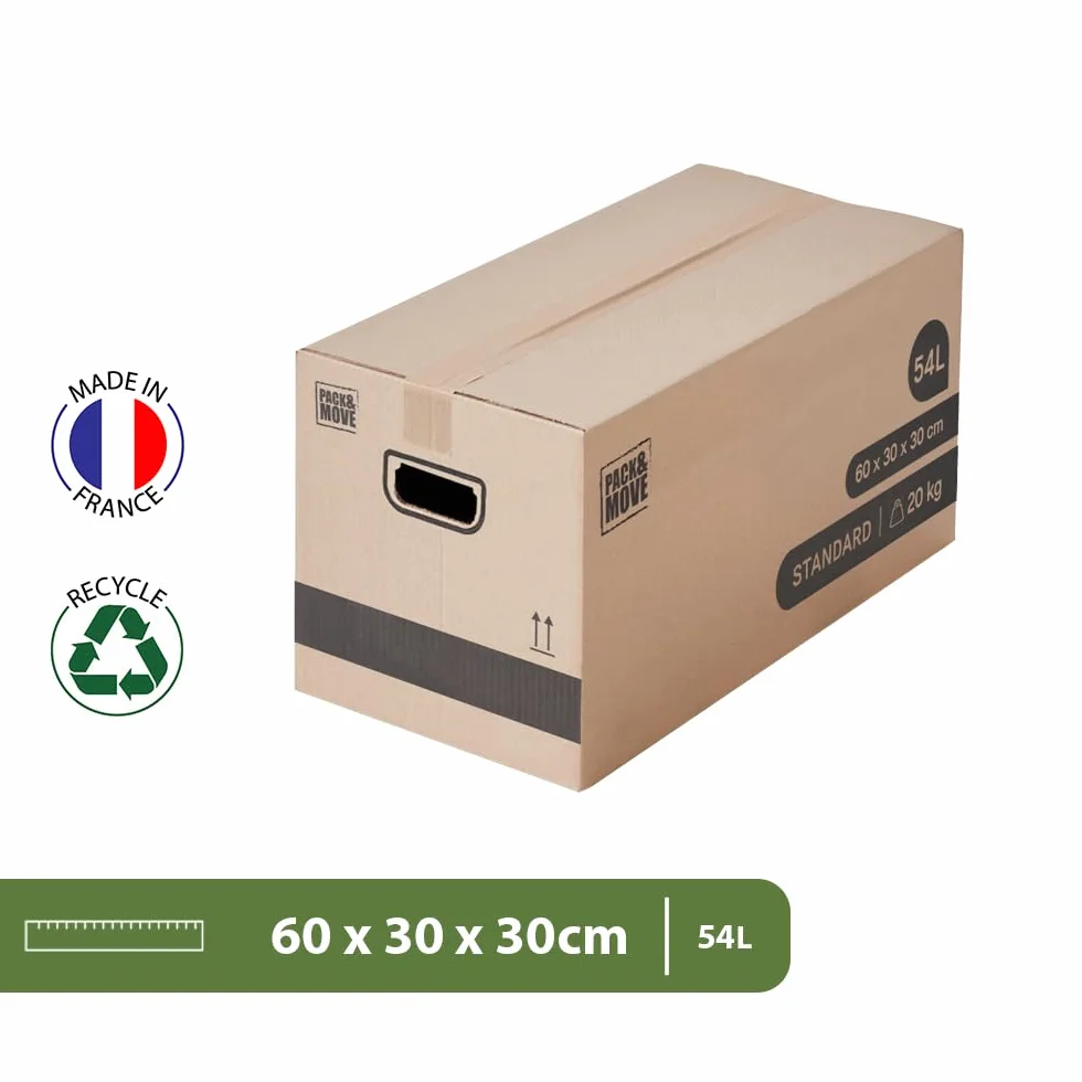 Lot de 40 cartons de déménagement 54L - 60x30x30 cm - Made in France - 70% FSC certifé - Pack & Move