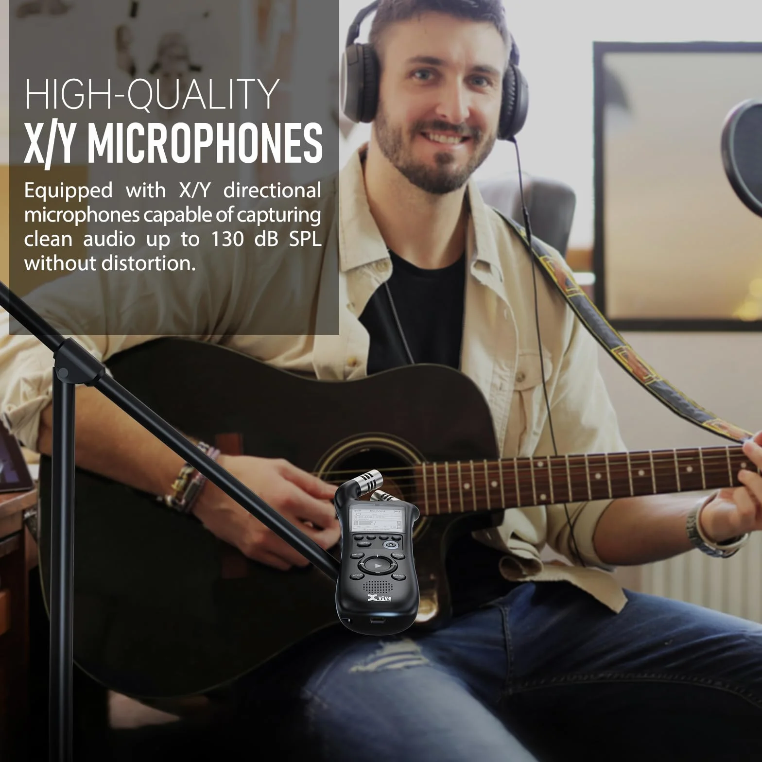 Xvive Cyfrowy rejestrator ręczny XV1-R z wbudowanymi mikrofonami - nagrywanie wav monofoniczne stereo