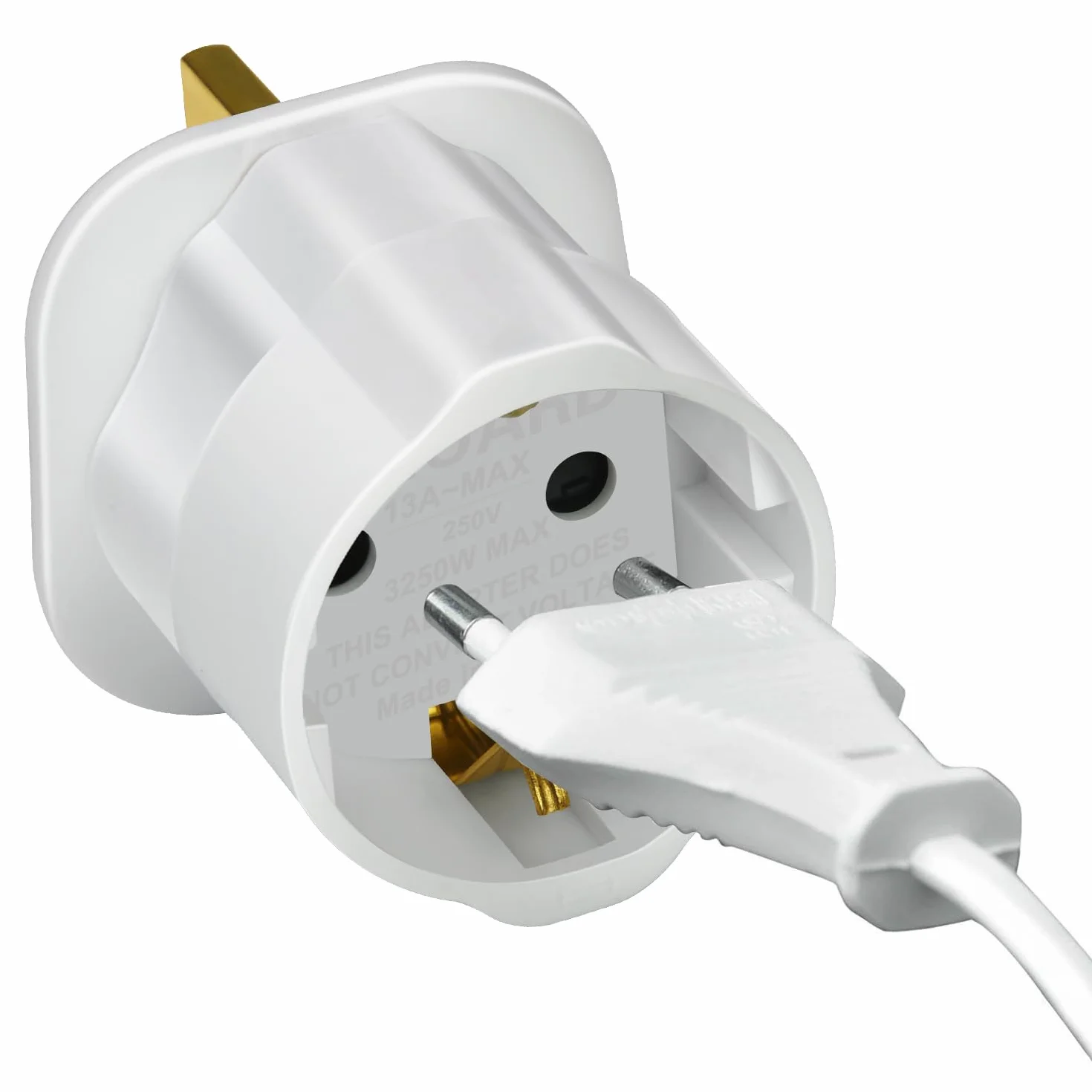VGUARD UK Adapter podróżny, 3 sztuki w zestawie, wtyczka angielska, niemiecka, zasilacz podróżny, wtyczka Schuko EU do gniazda brytyjskiego, biały