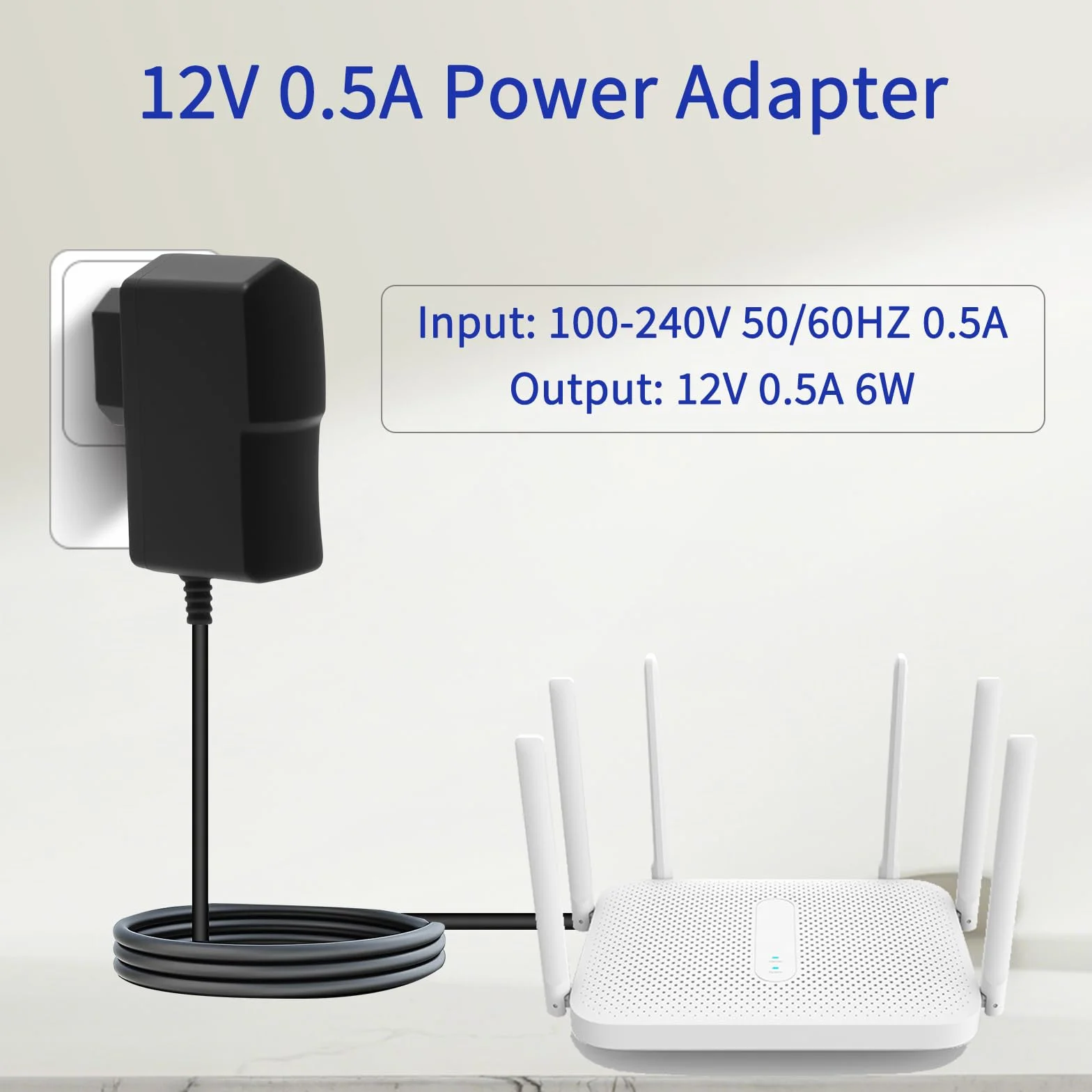 Zasilacz 12 V 0,5 A, zasilacz 12 V 0,5 A, uniwersalny zasilacz AC 100-240 V do DC 6 W ze złączem 5,5 x 2,1 mm, 6 W zasilacz do kamer CCTV Taśmy LED Router, 1 M