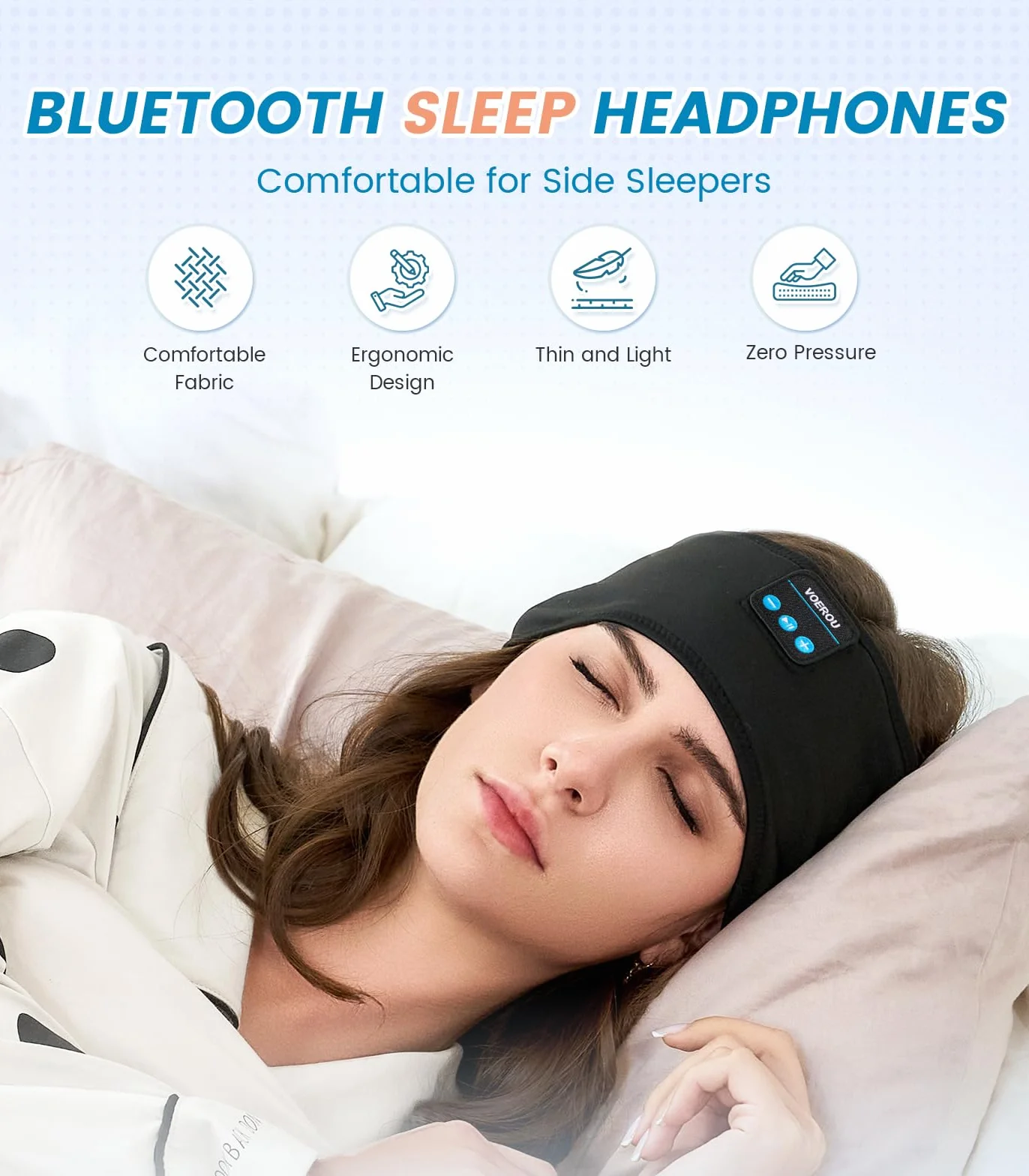 Voerou Sleep Headphones sportowe słuchawki z ultracienkimi głośnikami stereo HD do spania, treningu, joggingu, jogi, bezsenności, podróży