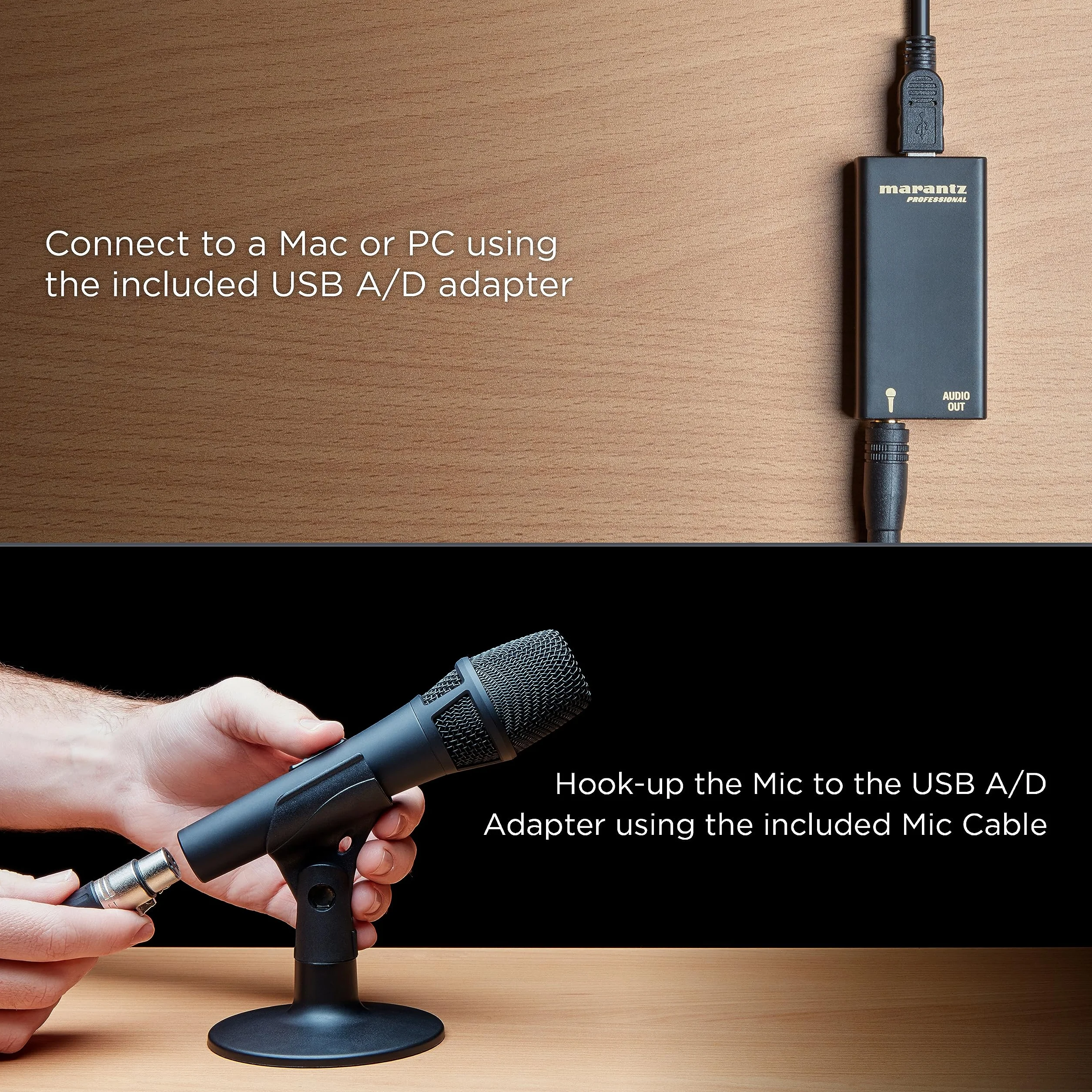 Marantz Professional M4U - mikrofon pojemnościowy USB z interfejsem audio, kablem mikrofonowym i stojakiem na stół, do podcastów, strumieniowania, nagrywania instrumentów