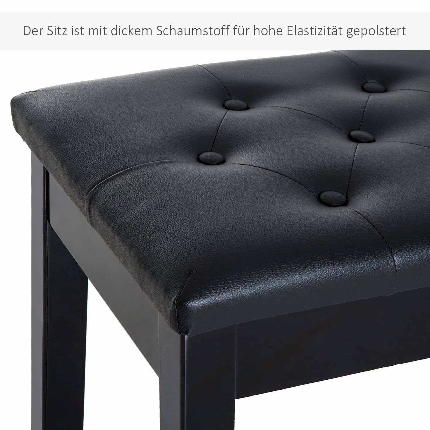 HOMCOM Taboret fortepianowy ławka do fortepianu drewno gumowa sztuczna skóra czarna 76 x 36 x 50 cm